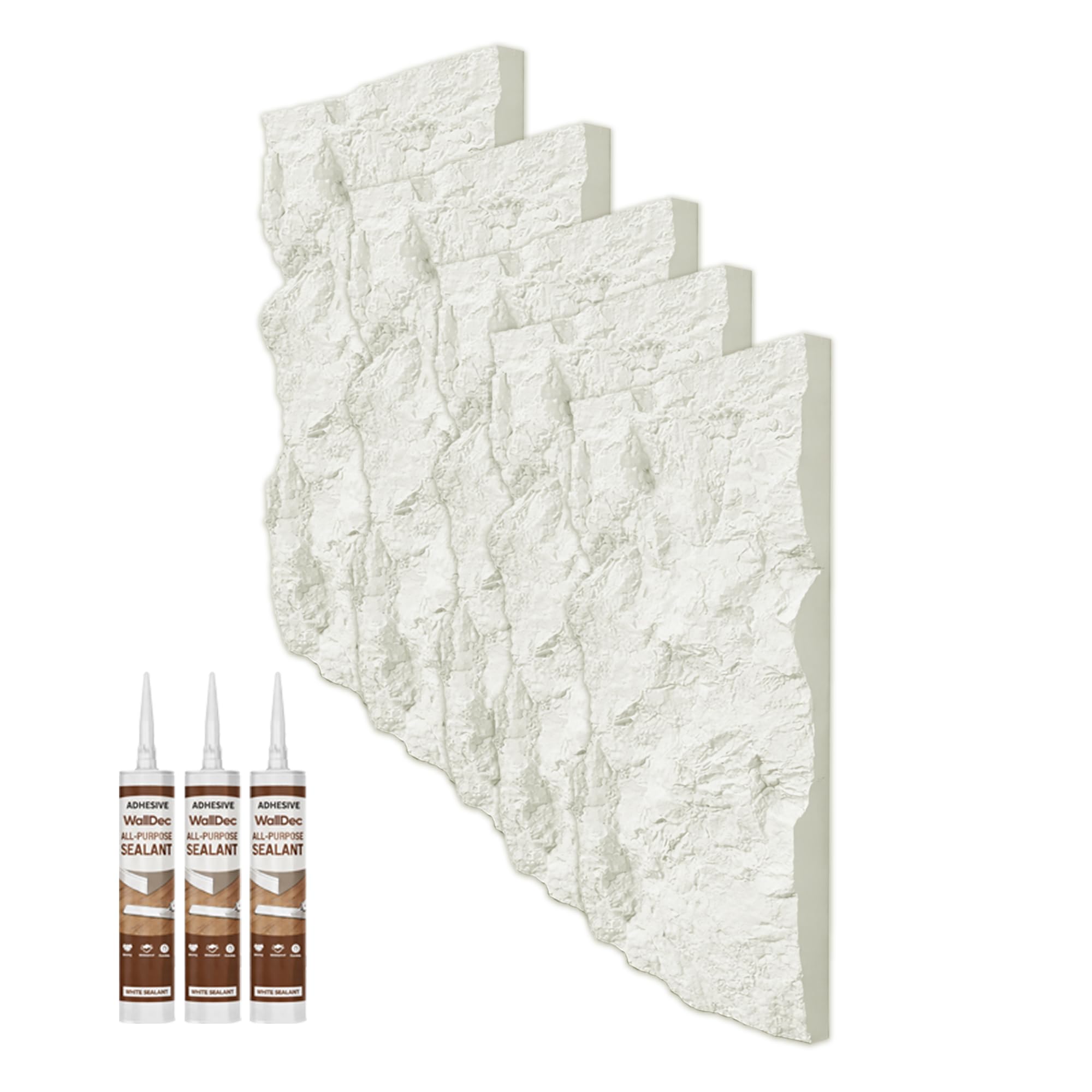 WallDec Stone Effect Wall Panels | 5X Panels + 3X Adhesive Sealant | 120 x 60cm (47.2 x 23.6 inches) | 3D Decorative Rock Effect Panels | Easy Installation DIY | Interior & Exterior Design