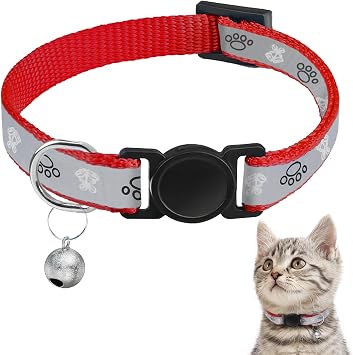 Cat Collar Breakaway, Reflective Kitten Collar with Bell, Safety Buckle Kitten Collar, Lightweight, Adjustable, Comfortable, Suitable for Boy Girl Cats 7"-13" Red