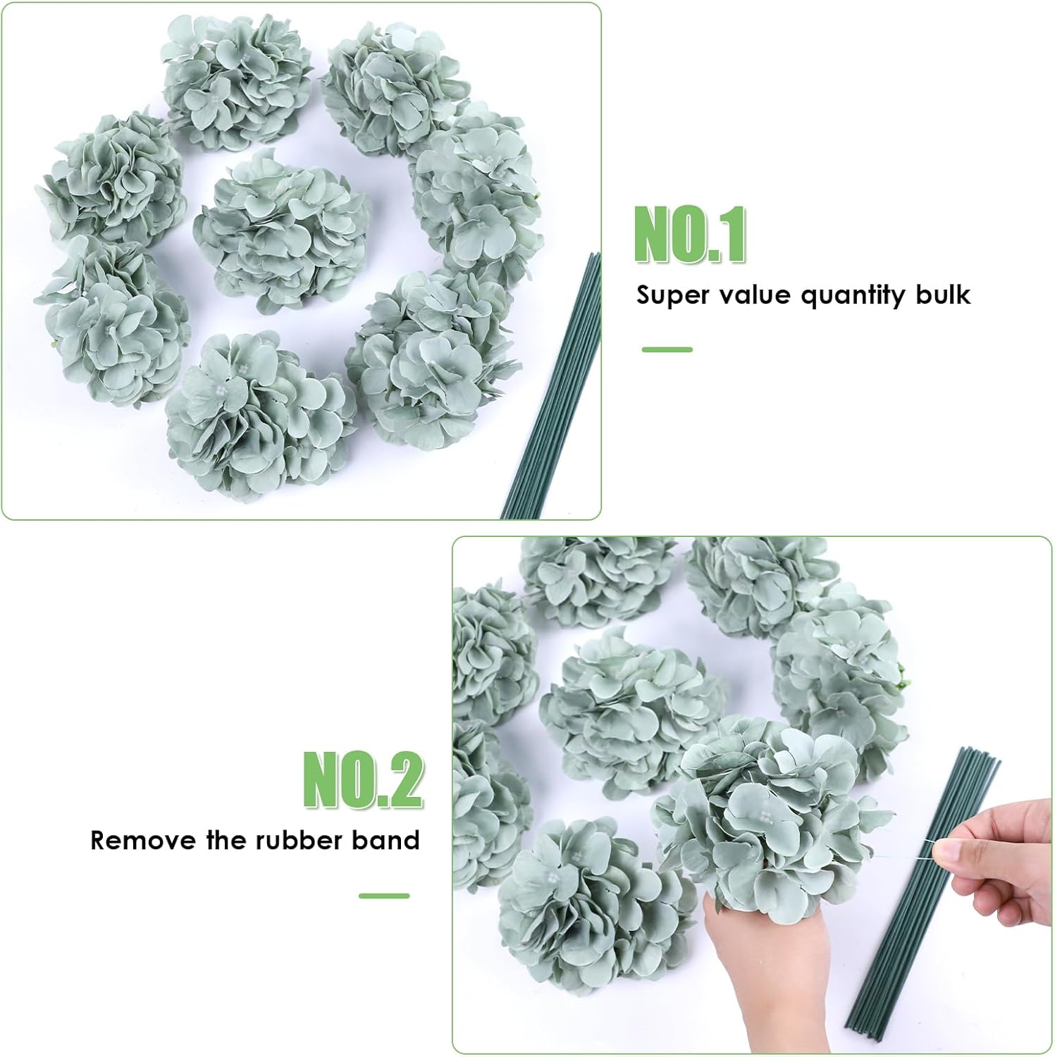 AVIVIHO 65pcs Fake Flowers Sage Green Hydrangea Artificial Flowers Bulk (Not Squished, No Steaming Need) Silk Flowers with Stems for Wedding Decor,Home,Baby Shower,Table Centerpieces Decoration - Image 5