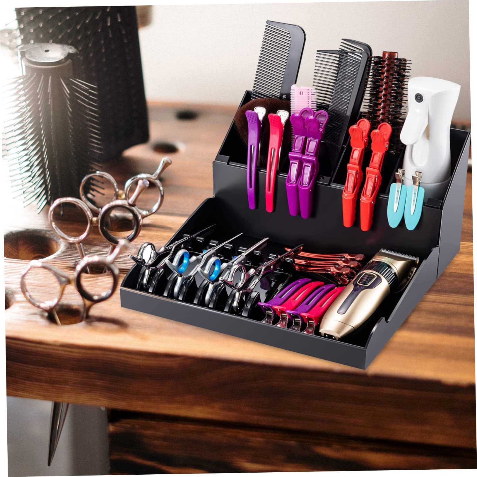 1ensemble Organisateur De Salon Professionnel Support De Ciseaux Et Peignes Avec Plateau De Rangement Pour Coiffeurs Et Barbier
