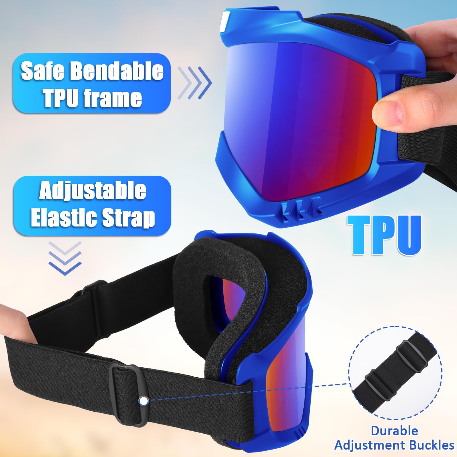 Occhiali da sci da uomo e donna, occhiali da snowboard con protezione UV, anti appannamento, OTG, occhiali da neve per motoslitta, sci, pattinaggio