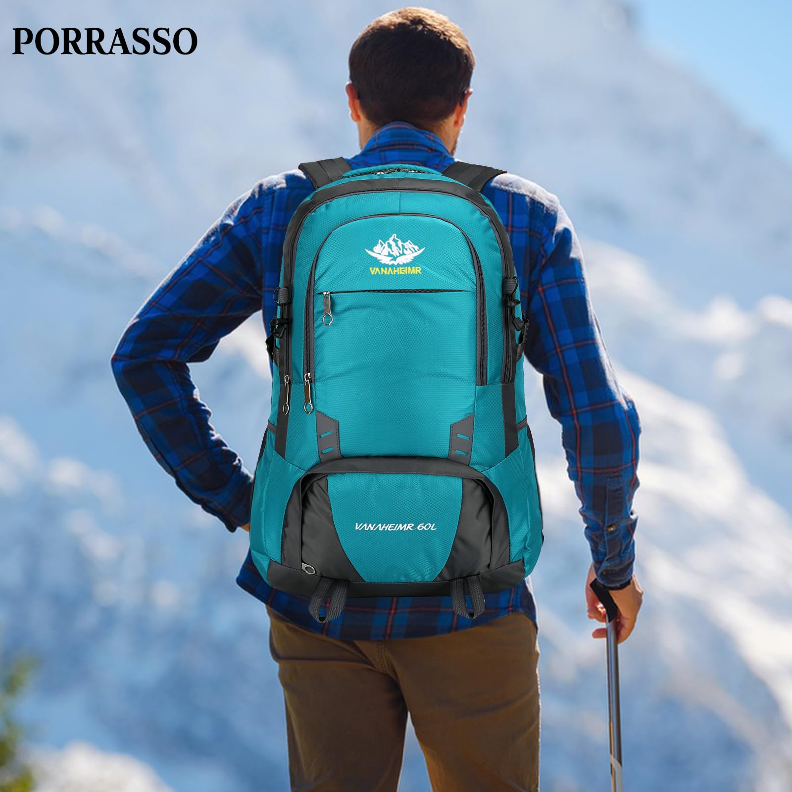 Zaino da Trekking 60L Zaino Impermeabile Zaini Hiking Backpack per Donna Uomo Campeggio Arrampicata Viaggio Sport Blu Lago