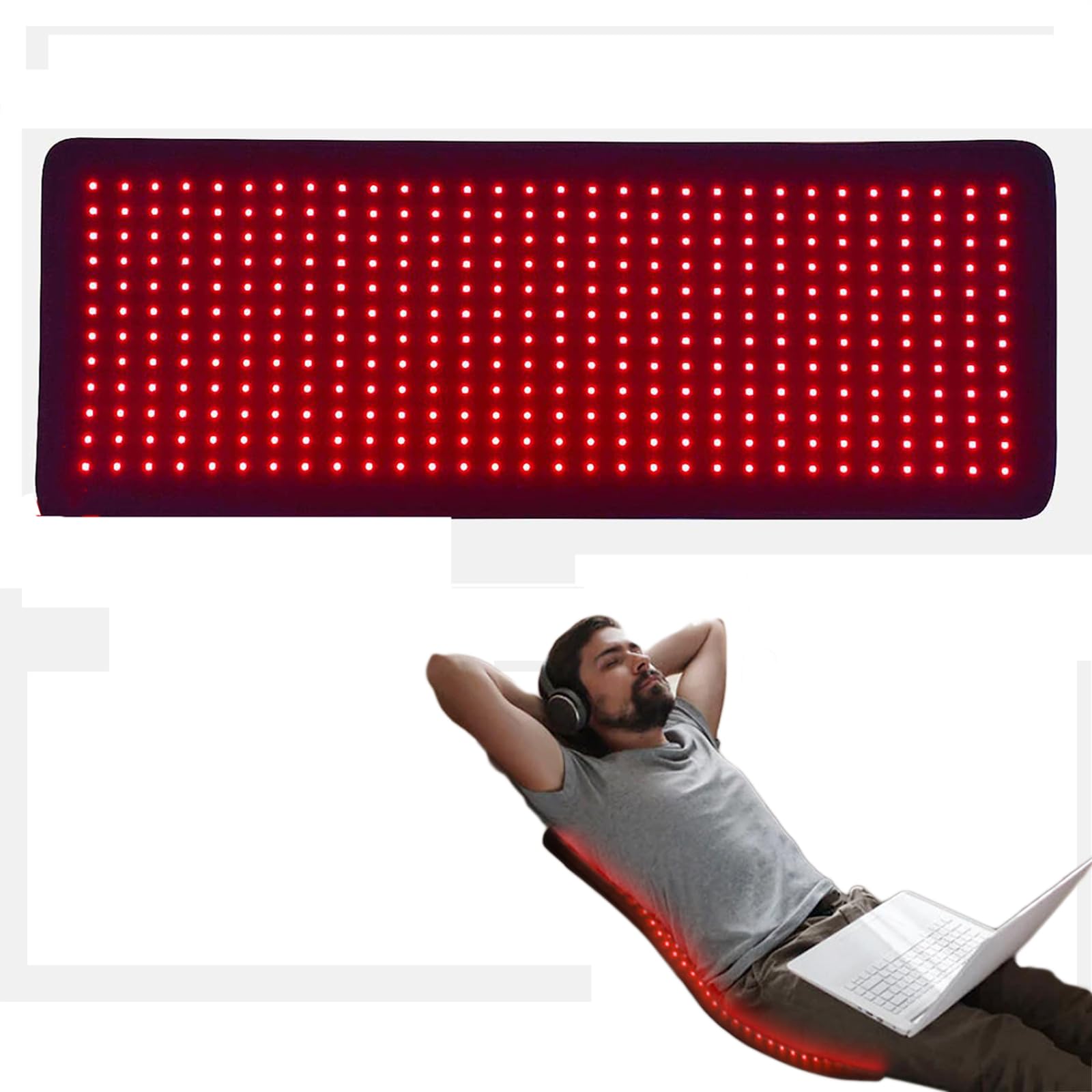 Tapete de terapia de luz roja con tiempo y brillo ajustables para aliviar el dolor, luz infrarroja cercana de 660 nm y 850 nm, almohadilla envolvente grande