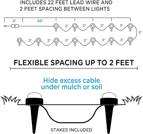 Miniatura 4 de Enbrighten Luces LED de jardín de alta calidad, 12 luces pequeñas de paisaje, cable de 22 pies más cable de 22 pies, cambio de color, control
