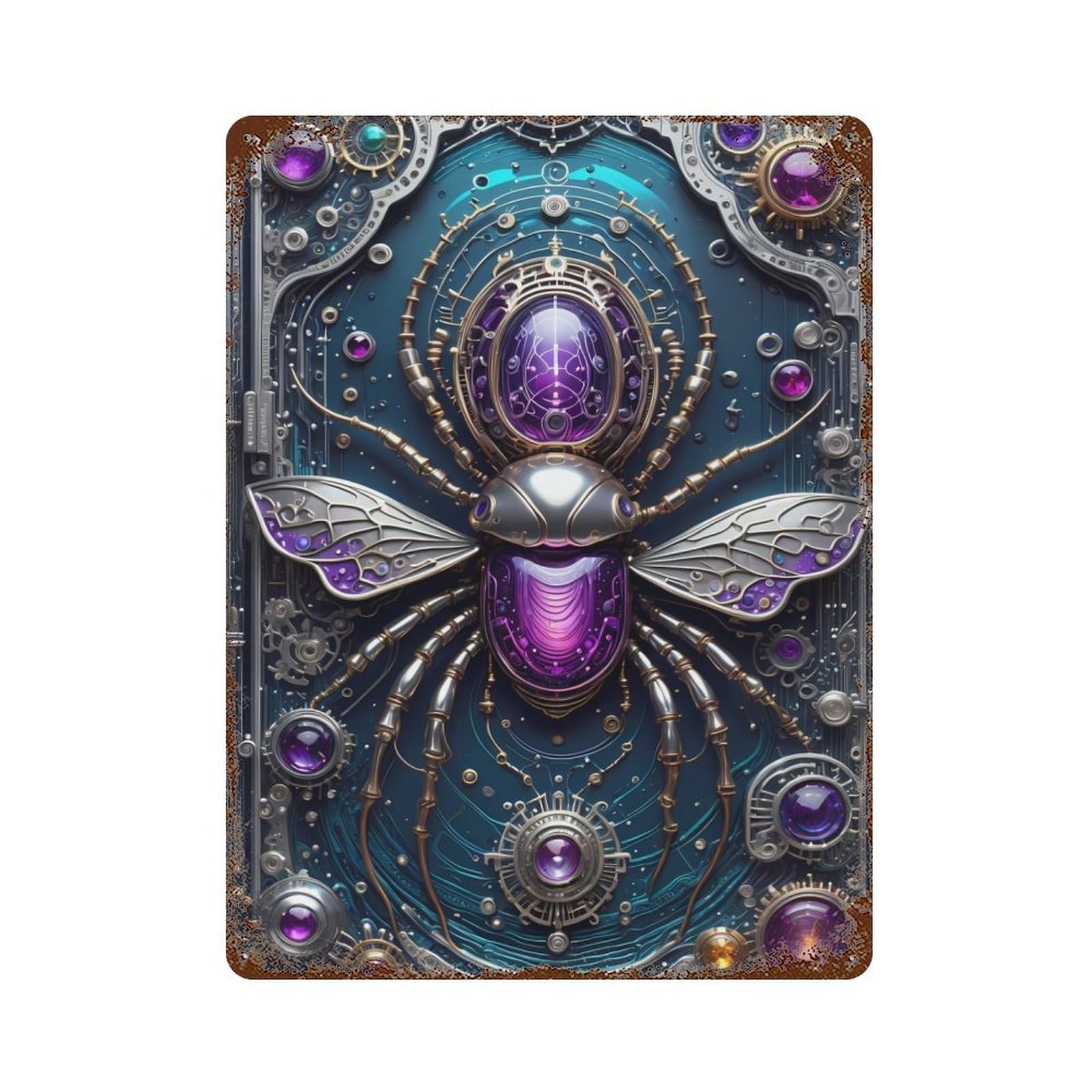 Rust Effect Tin Sign Galactic Beetle Chronicles 15.7"x11.8", Vintage Wall Decor for Basement, Hobby Room And Garage Decor