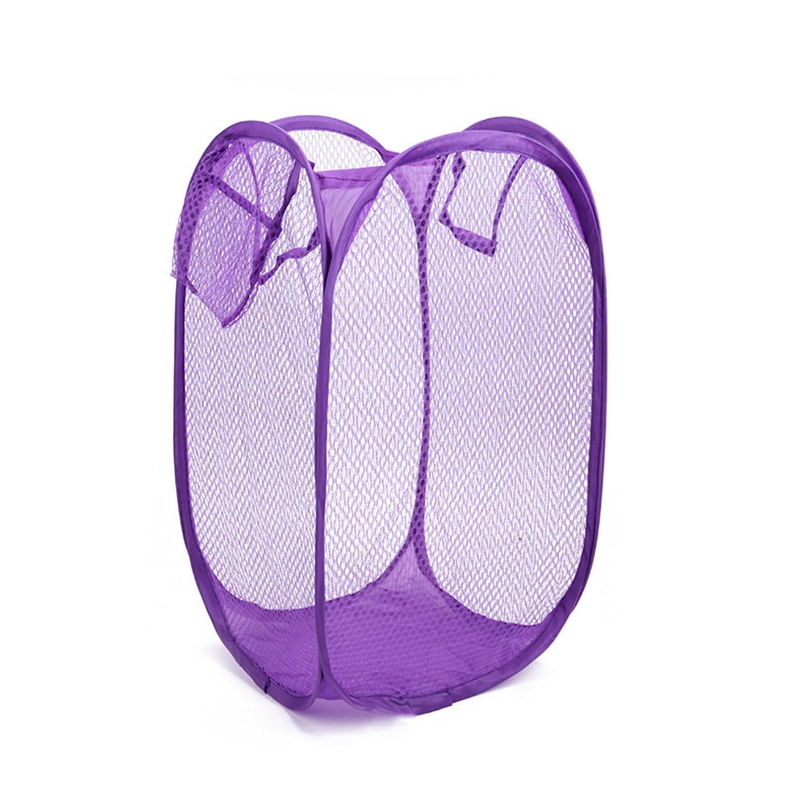 Fabric laundry hamper Mesh Breathable Laundry Basket Foldable Large Size for Family(PURPLE)