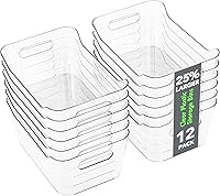 Tiawudi 12 Pack Clear Plastic Storage Bins - Large 4.2L Pantry Organizers for Kitchen Fridge Cabinet Home Office