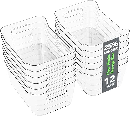Tiawudi 12 Pack Plastic Storage Bins, Multi-Use Organizer Bins, Pantry