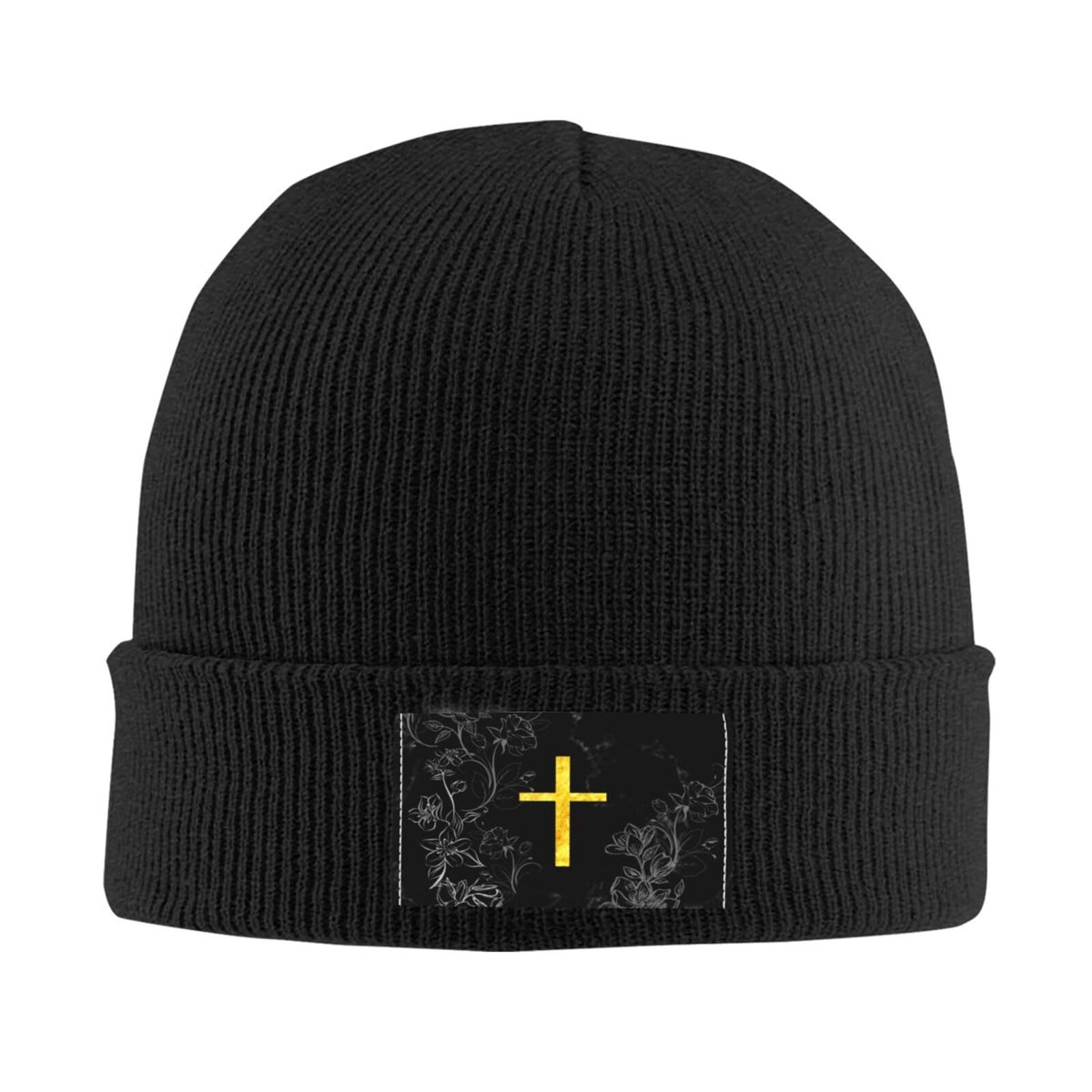 Oudrspo Jesus Christian Cross 3 Beanie Hat for Women Men Fashion Knitted Hat Winter Warm Hats Soft Stretchy Ski Beanie Cap Unisex Skull Caps