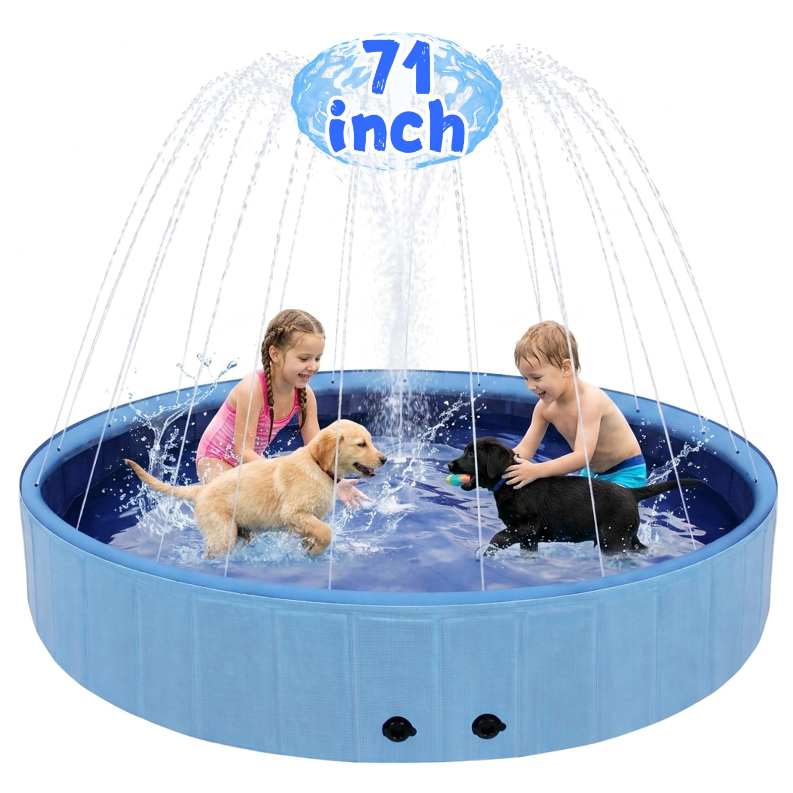 Eooqi Foldable Dog Pool with Sprinkler, Extra Large Thickened Splash Pool