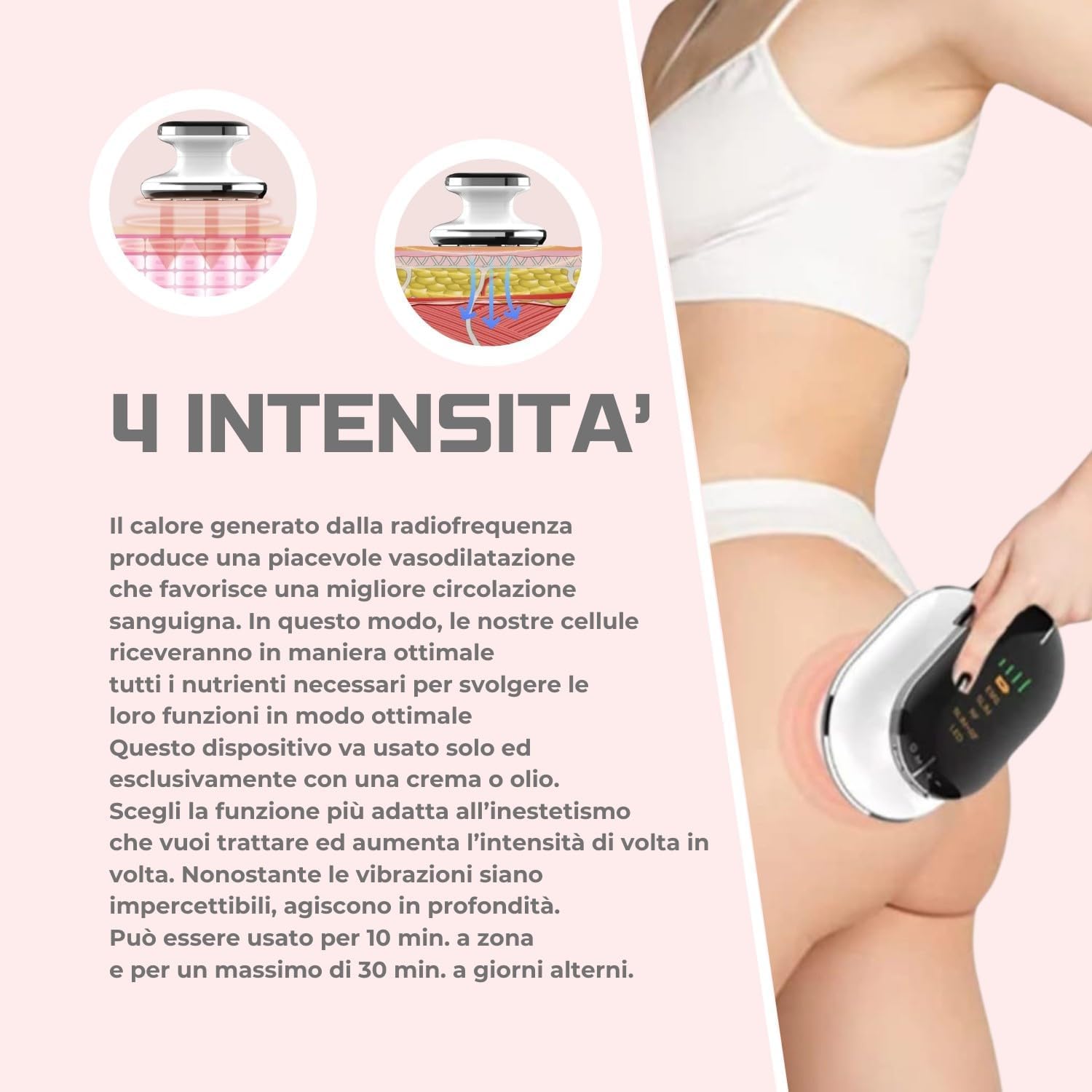 Manipolo di Radiofrequenza Professionale domicilare corpo + OLIO PROFESSIONALE "RULLAMI E SCIOGLI" OLIO DA MASSAGGIO CELLULITE ED ADIPE LOCALIZZATO Flacone da 500 ml