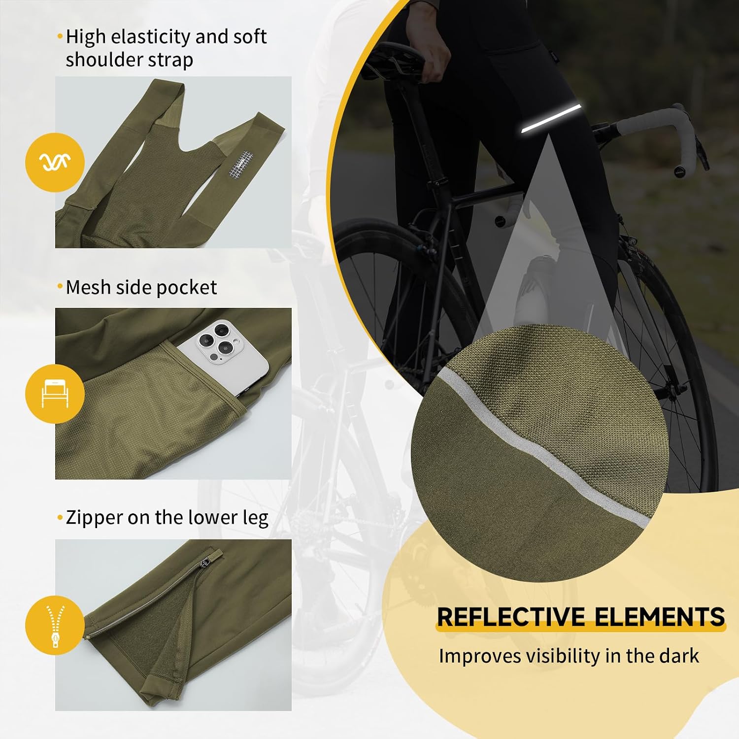 Santic Men's Winter Fleece Pro Cycling Bib Pants 4D Padded Thermal Cold Weather Bike Riding Pants with Pockets