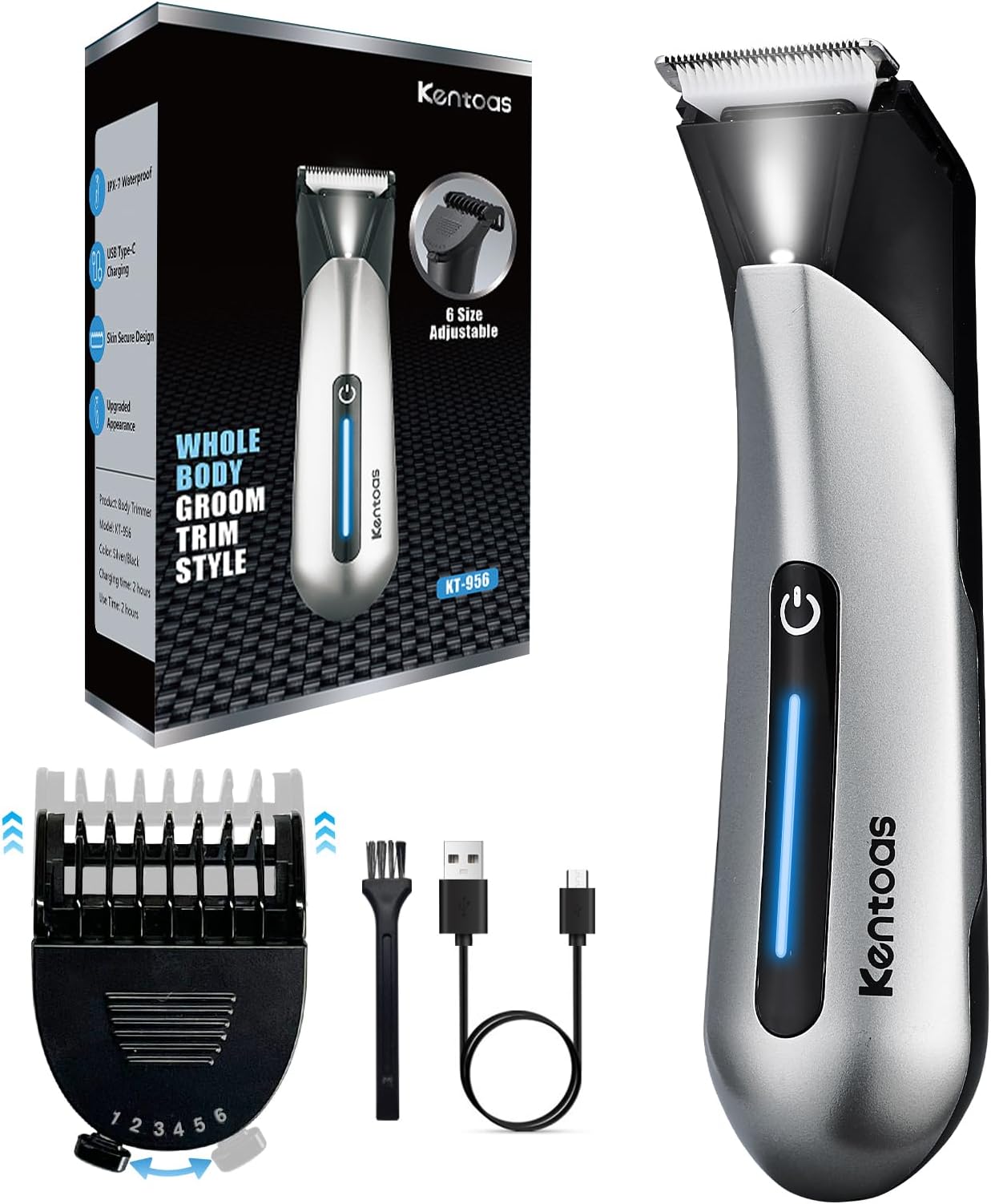 Body Hair Trimmer for Men, Electric Groin Hair Trimmer, Ball Grooming Tool with Ceramic Blade, Waterproof Clippers, USB-C Charging, 2 Hours Shaver Pubic/Body/Groin Groomer, LED Light, No Nicks