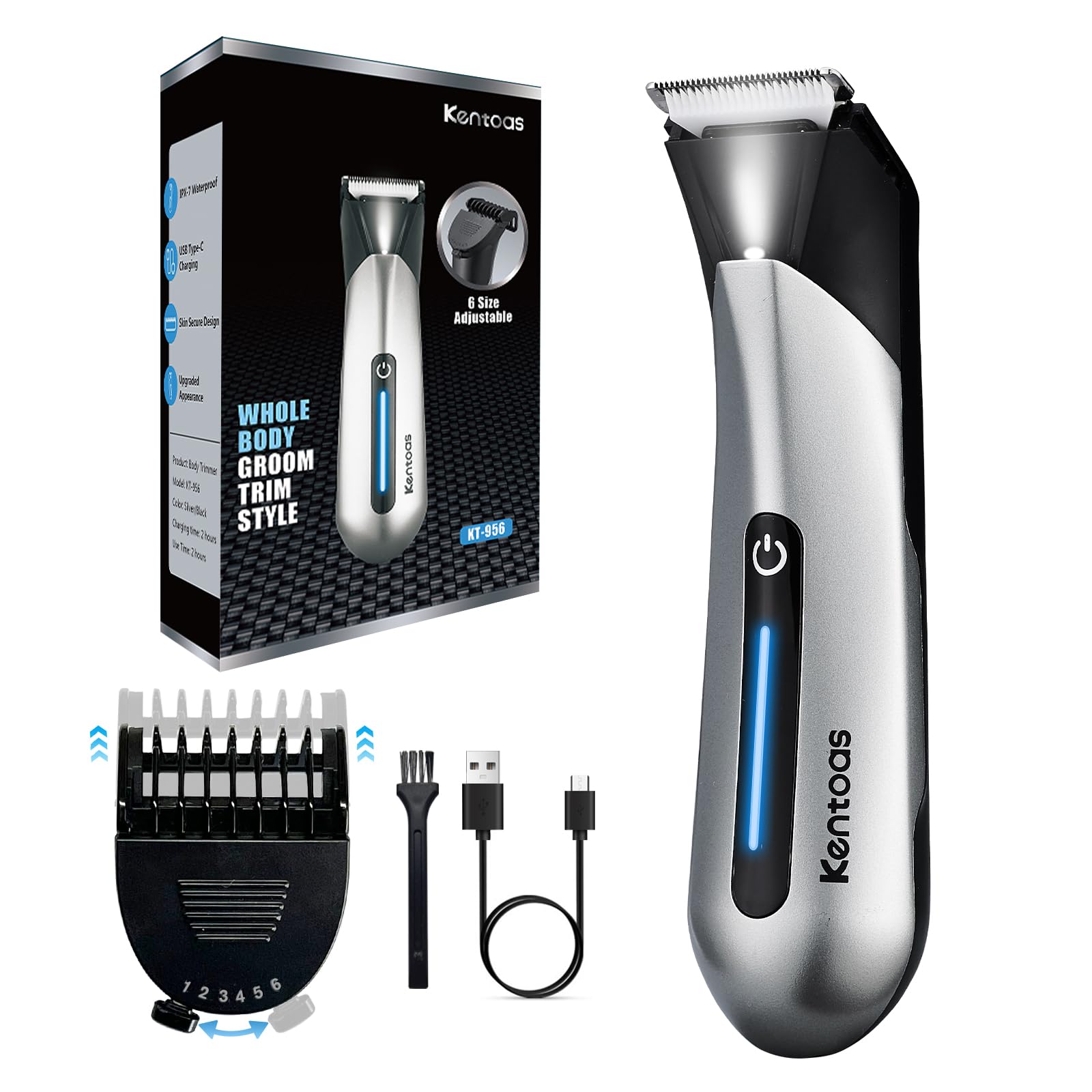 Body Hair Trimmer for Men, Electric Trimmer for Men, Ball Trimmer with 6 in 1 Ceramic Blade, Waterproof & USB Charging, Electric Hair Shaver for Pubic/Body/Groin Groomer, LED Light, No Nicks