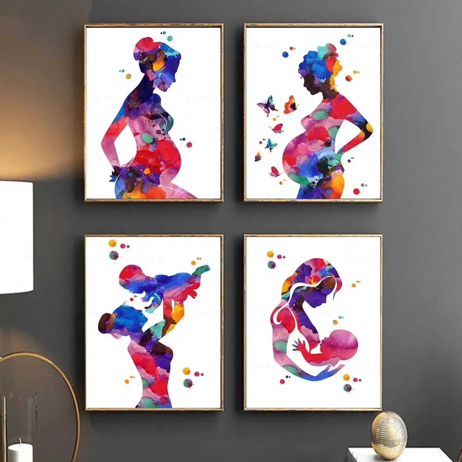 Gkuvbf Frameless Pregnancy Art Print Woman With Child Watercolor Pregnant Woman Medical Art Poster Gynecology Midwifery Obstetrics Wall Art19.6”X 27.5”(50X70cm) X2 No Frame 40X60cmx4pcs