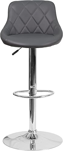 Miniatura 5 de BizChair Taburete de bar de altura ajustable de asiento de cubo de vinilo gris, base cromada