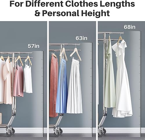 Vista 6 de HOKEEPER Perchero de ropa resistente con carga de 650 libras, perchero plegable con ruedas, doble barra para colgar ropa, estante portátil comercial