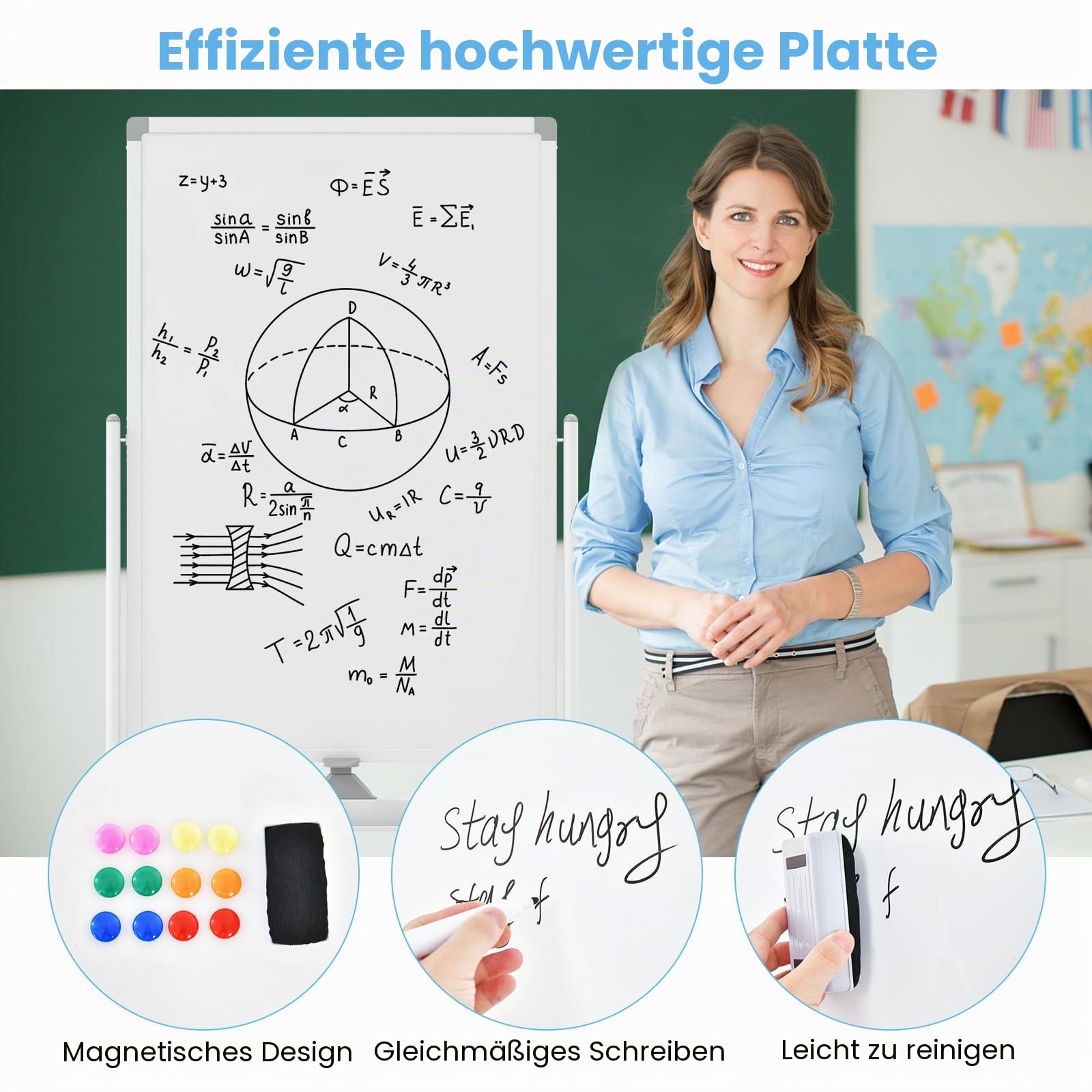 GIANTEX Doppelseitiges Mobiles Whiteboard, 60 x 90 cm, magnetisches Whiteboard höhenverstellbar mit Rollen & Ständer, Magnettafel mit Stiftablage, inkl. Zubehör, Trocken abwischbar (Weiß)