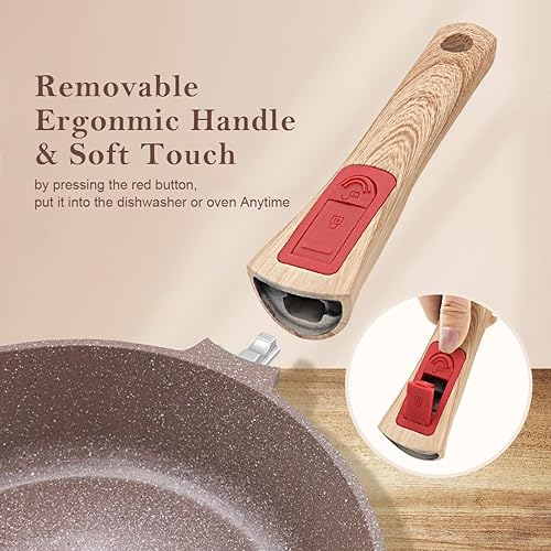 Miniatura 4 de Sartén profunda de cerámica antiadherente, sartén saludable de 11 pulgadas con mango extraíble, apto para horno, sin PFAS PFOA ni PTFE