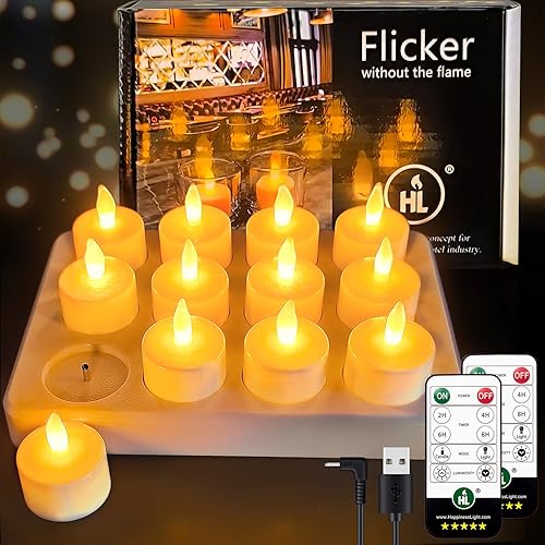 Miniatura 1 de HL Velas de té recargables sin llama con control remoto, velas LED parpadeantes con temporizador, velas que funcionan con pilas, para decoración de
