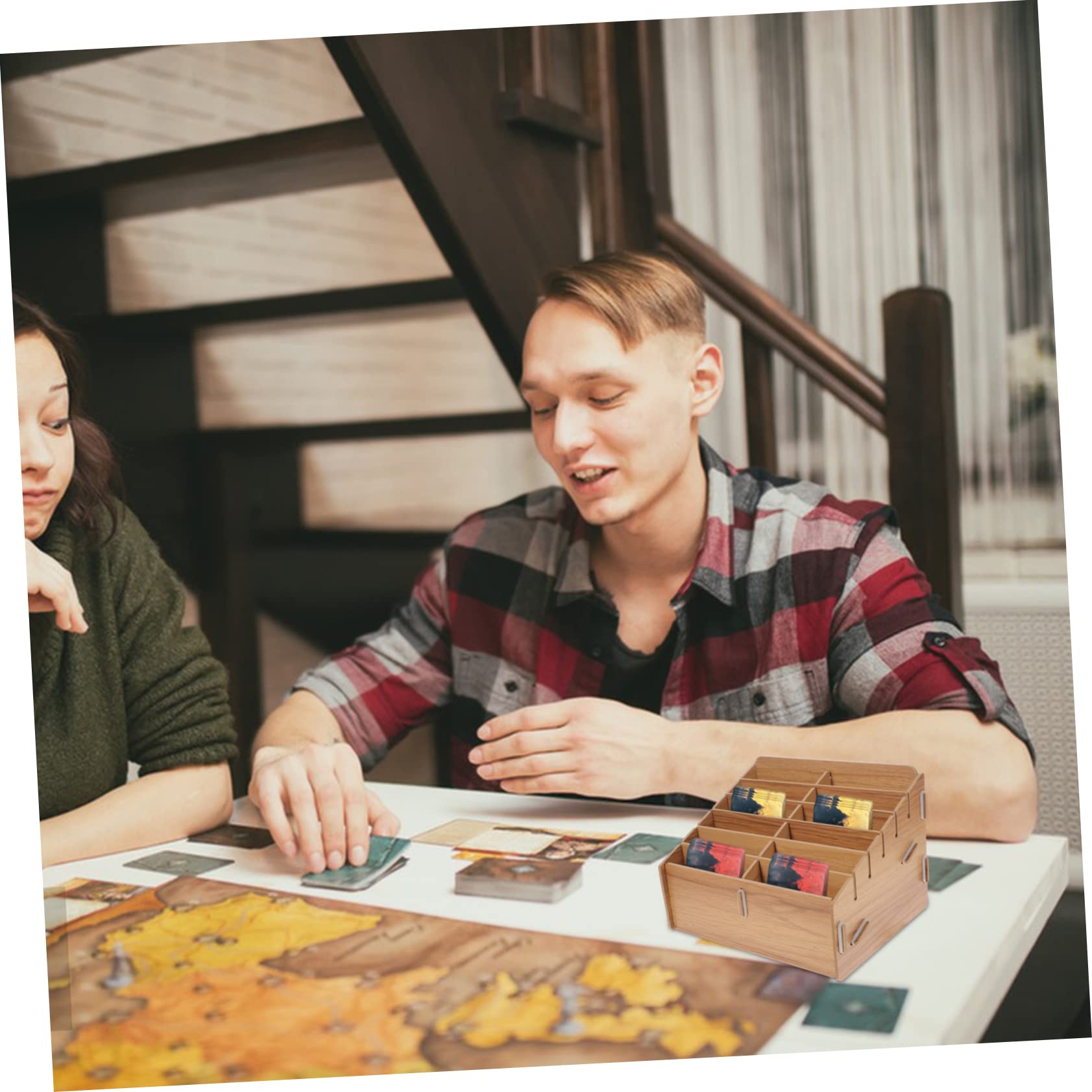 Caja de Cartas de Juego de Madera Diseño Multicuadrícula