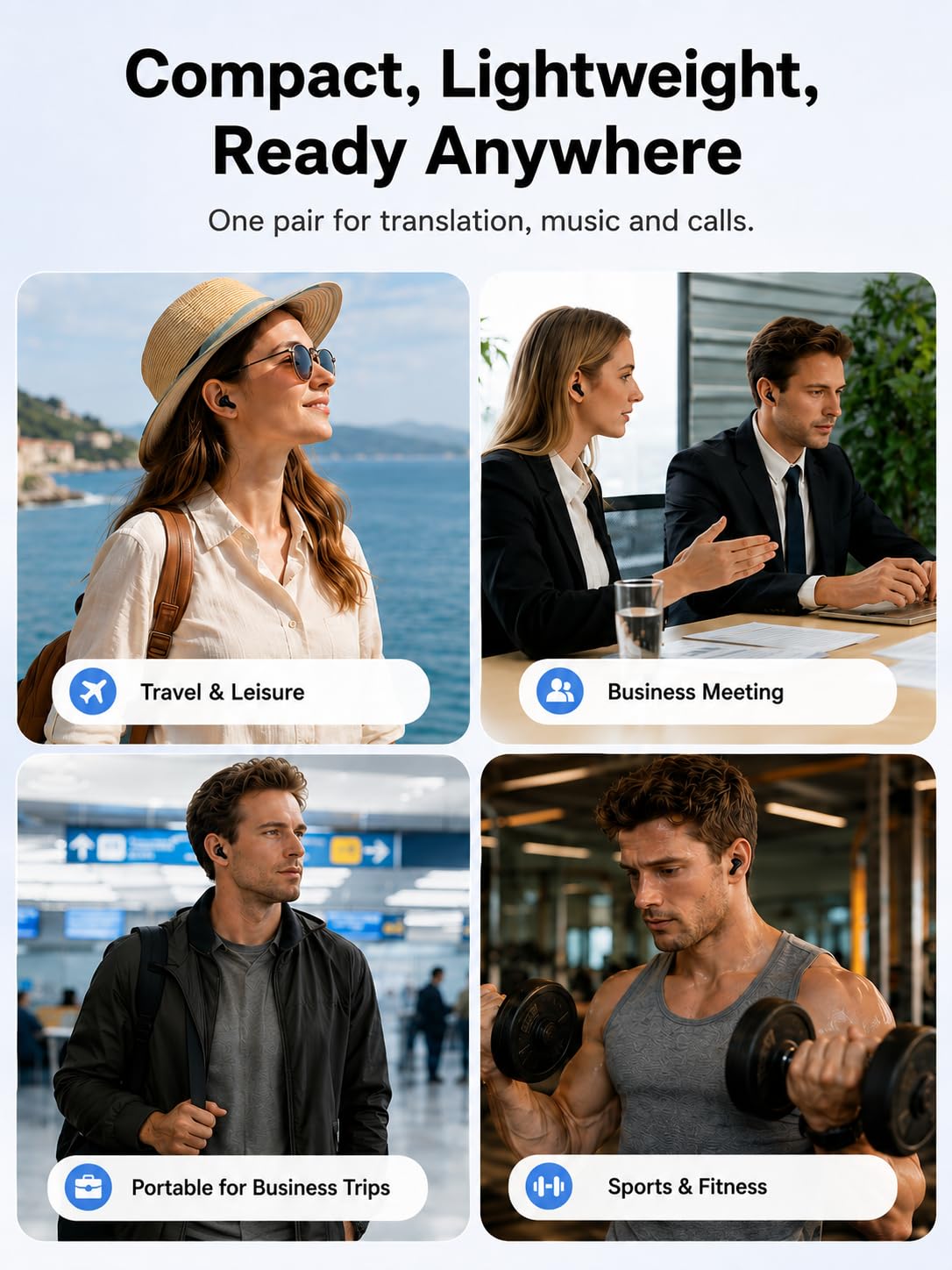 NE20 KI Übersetzer Kopfhörer In Ear, Echtzeit Sprachübersetzer 135 Sprachen, LCD Touchscreen Bluetooth 6.0 Kopfhörer Kabellos, 60 Std. Wiedergabezeit für Reise Business (Schwarz)
