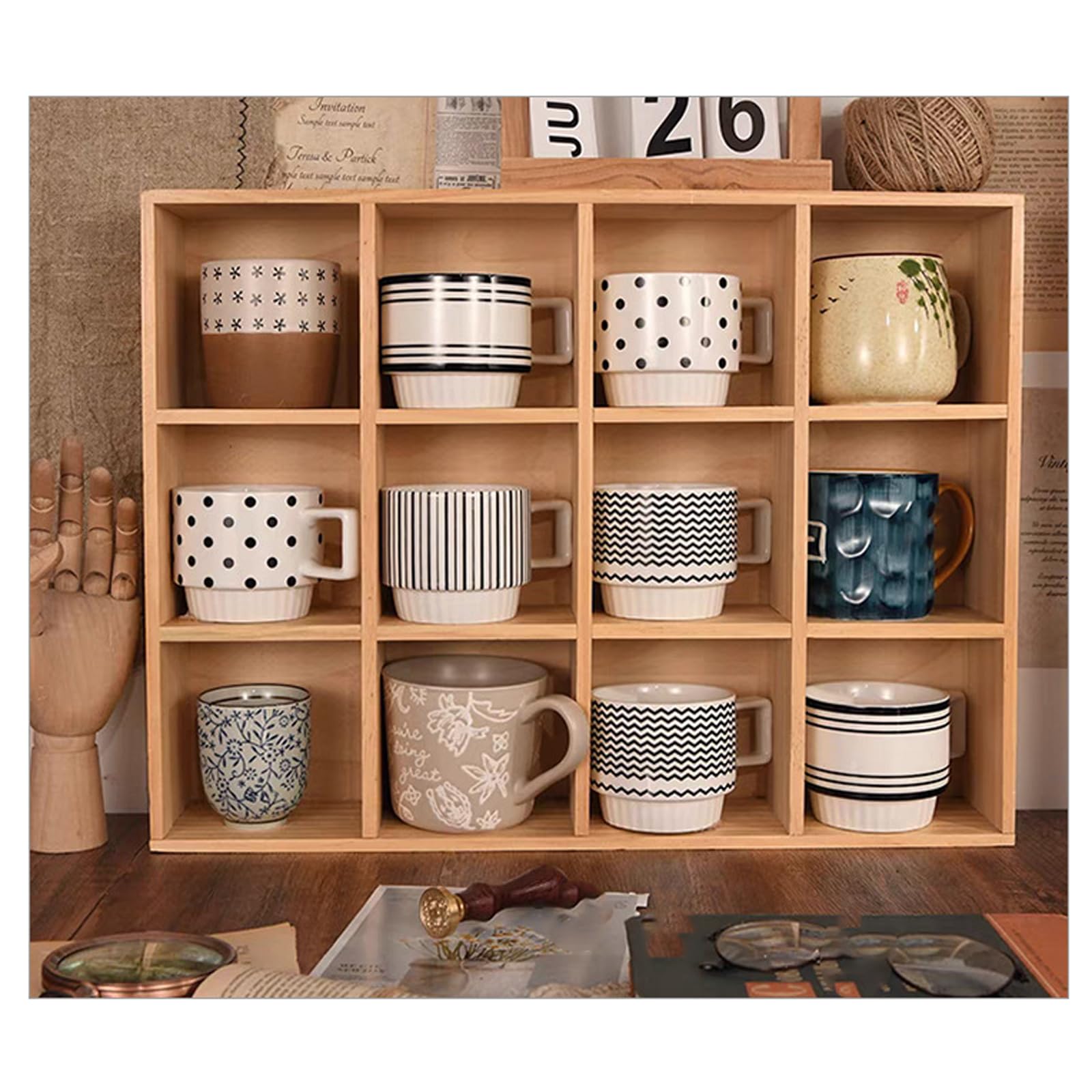 Support Tasse A Cafe,éTagèRes Flottantes,PréSentoir à Tasses Mural en Bois,BoîTe De Rangement en Bois Naturel,Peu Encombrant,pour Les Tasses à Thé/Verres à Spiritueux/Tasses à Café