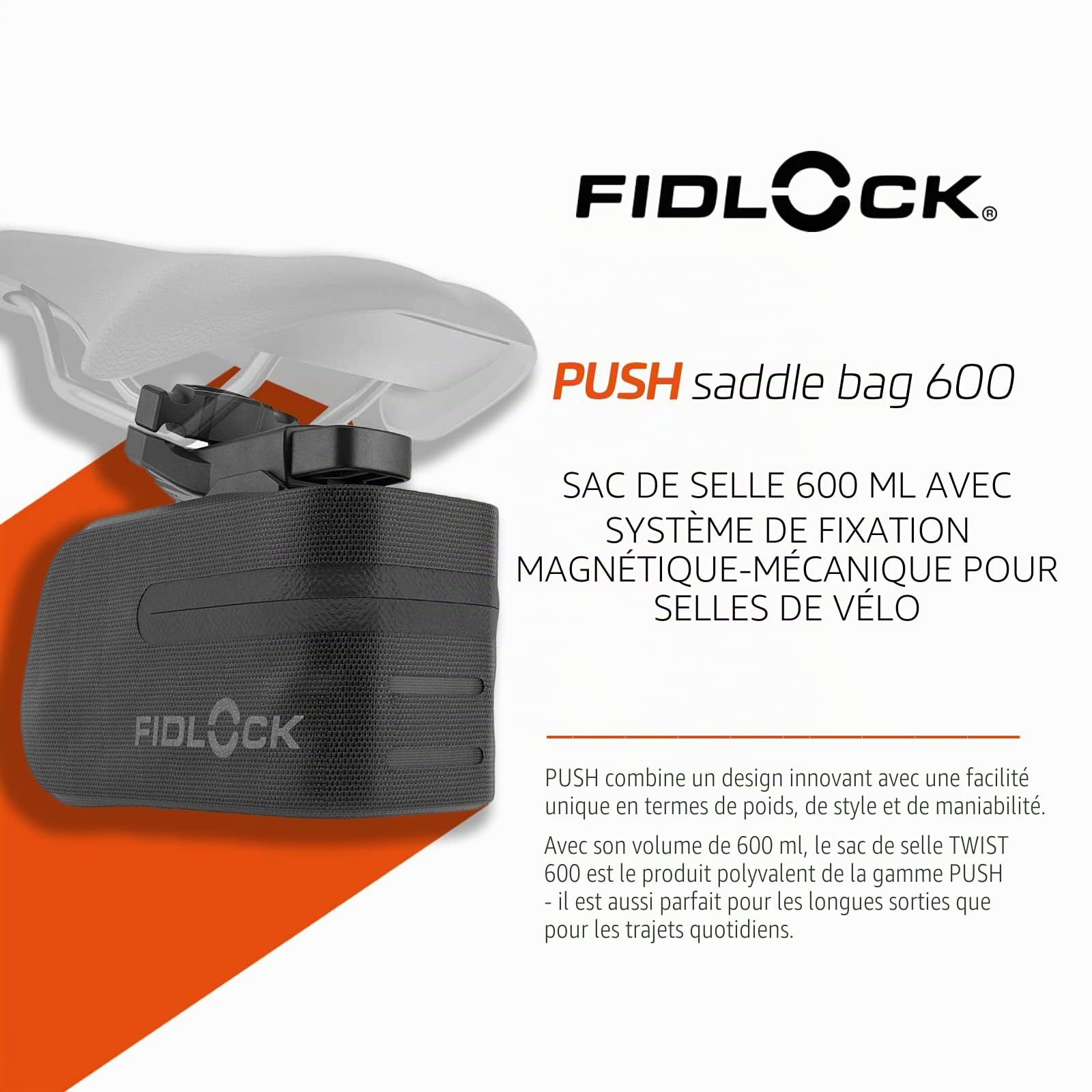 Fidlock Bag 600 + Saddle Base Sacoche de Selle avec Support Unisexe-Adulte, Noir, 600 ML