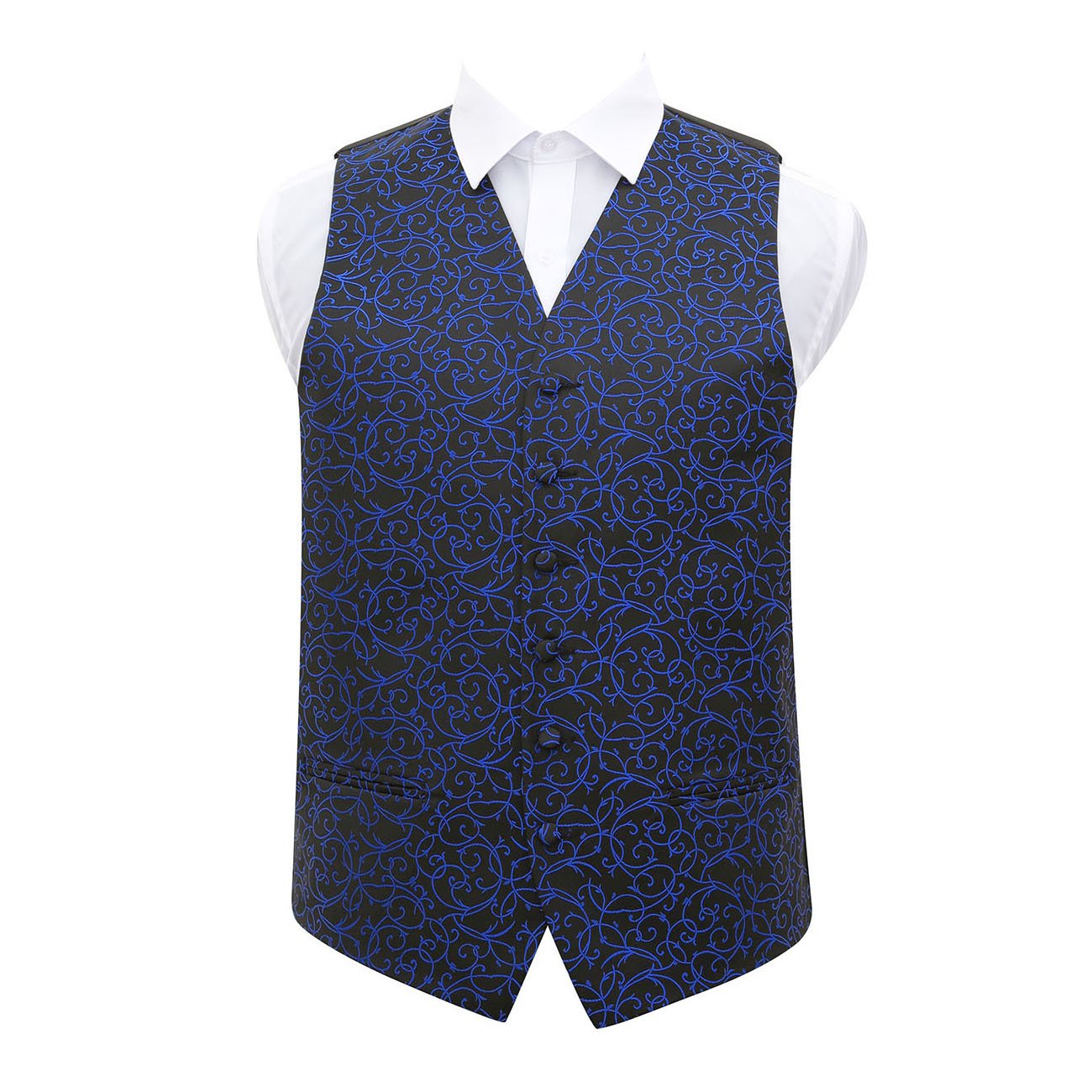 Dqt Black And Blue Swirl Wedding Waistcoat - 36" Blue,Black,Multicoloured