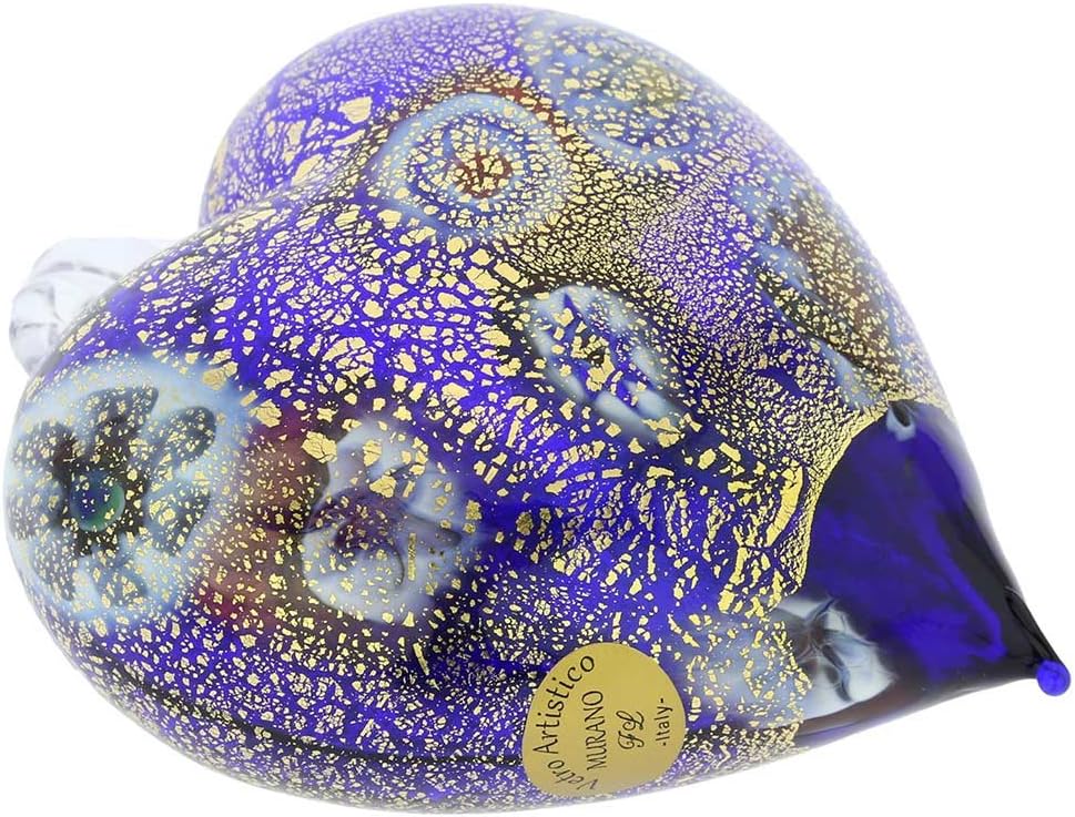 Glass Of Venice Murano Glass Heart Christmas Ornament Millefiori Blue and Gold. Blown Glass Christmas Ornament for Holiday Decor, Italian Handmade