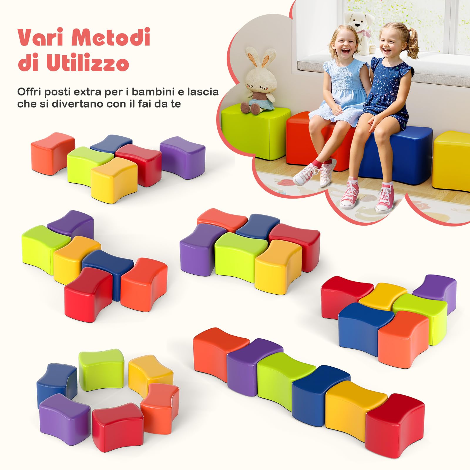 COSTWAY Set di Sgabelli Modulari per Bambini a Forma di Farfalla