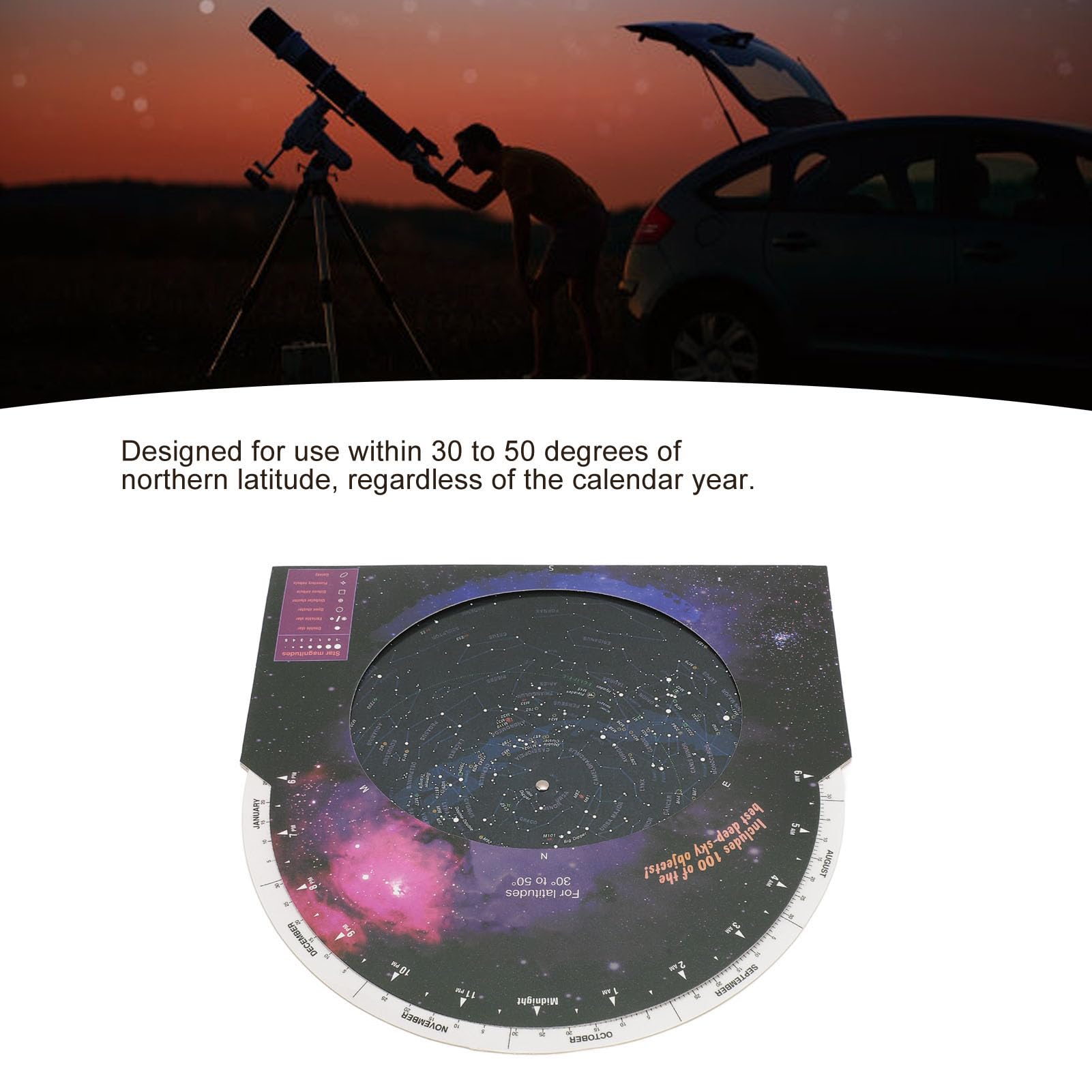 Planisferio Star Target, Guía de Mapas Estelares de Astronomía con 100 Cúmulos de Estrellas, Nebulosas y Galaxias, para Observar Constelaciones, Estrellas Brillantes y Objetos