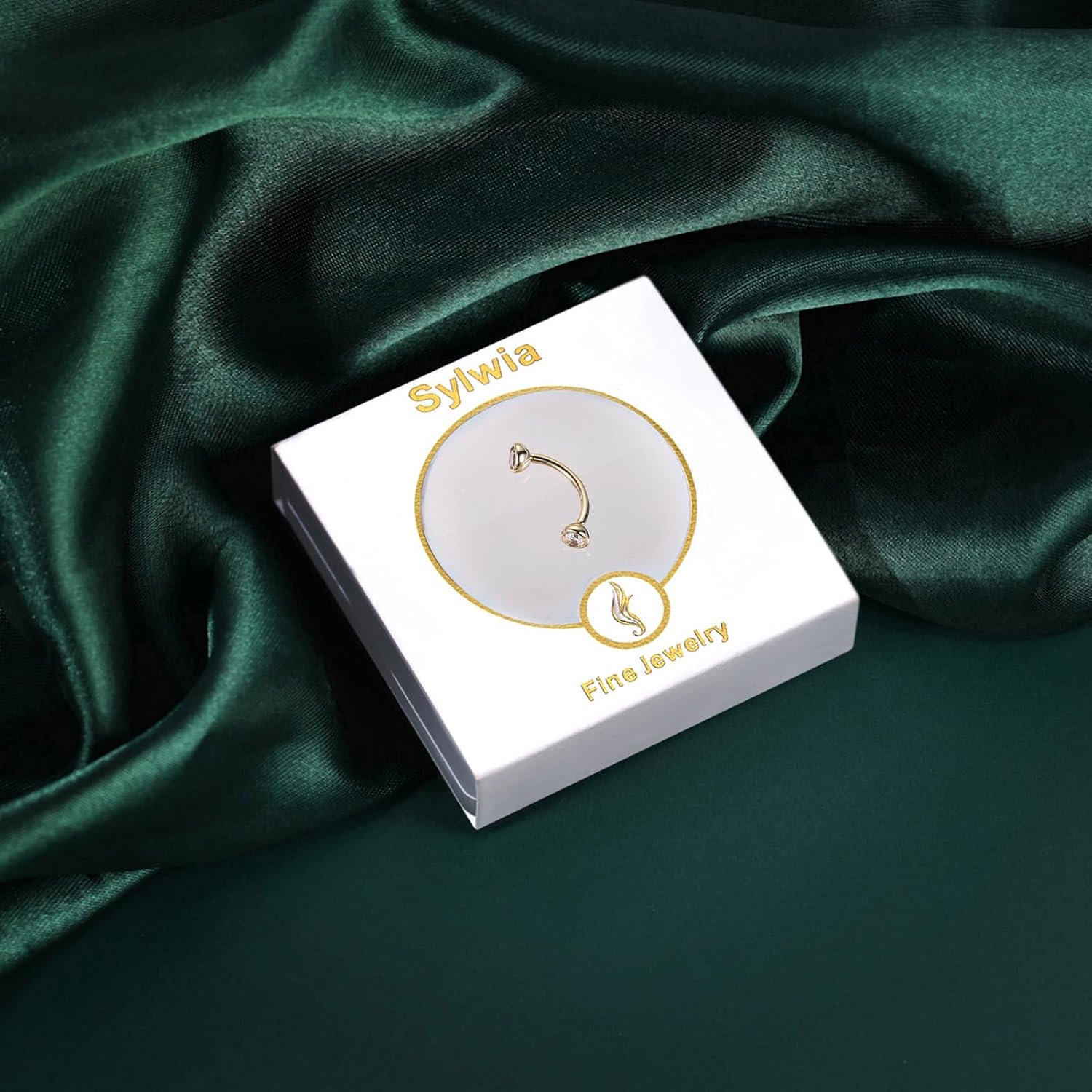 SYLWIA 14K Real Gold Eyebrow Rings, 16G Internal Thread Rook Piercing Jewelry, Diamond CZ - 3MM, Solid Gold Belly Rings Eyebrow Piercing Jewelry for Women - Image 5