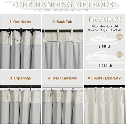 Miniatura 5 de Cortinas opacas plisadas de lino de 84 pulgadas de largo, cortina 100% negra para dormitorio, sala de estar, con aislamiento térmico, plisado de
