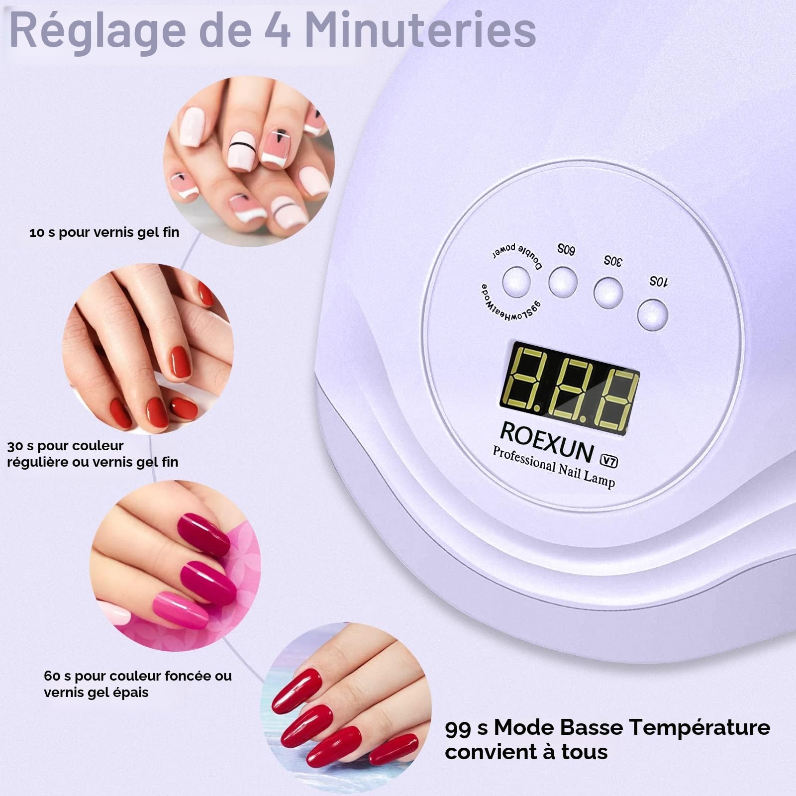Lampe UV Sèche Ongles,168W Portable UV LED Séchoirs à ongles et lampes UV Automatique,Séchage Rapide 4 Minuterie,avec Capteur Automatique et LCD Ecran Lampe UV Ongles Gel Pour Toutes Les Gels Violet