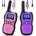 Wishouse Walkie Talkies for Kids Rechargeable with USB Charger 6000mAh Battery,Outdoor Camping Games with Flashlight Lanyard,Toys for Girls,Halloween Xmas Birthday Gift for Children 2 Pack Pink Purple