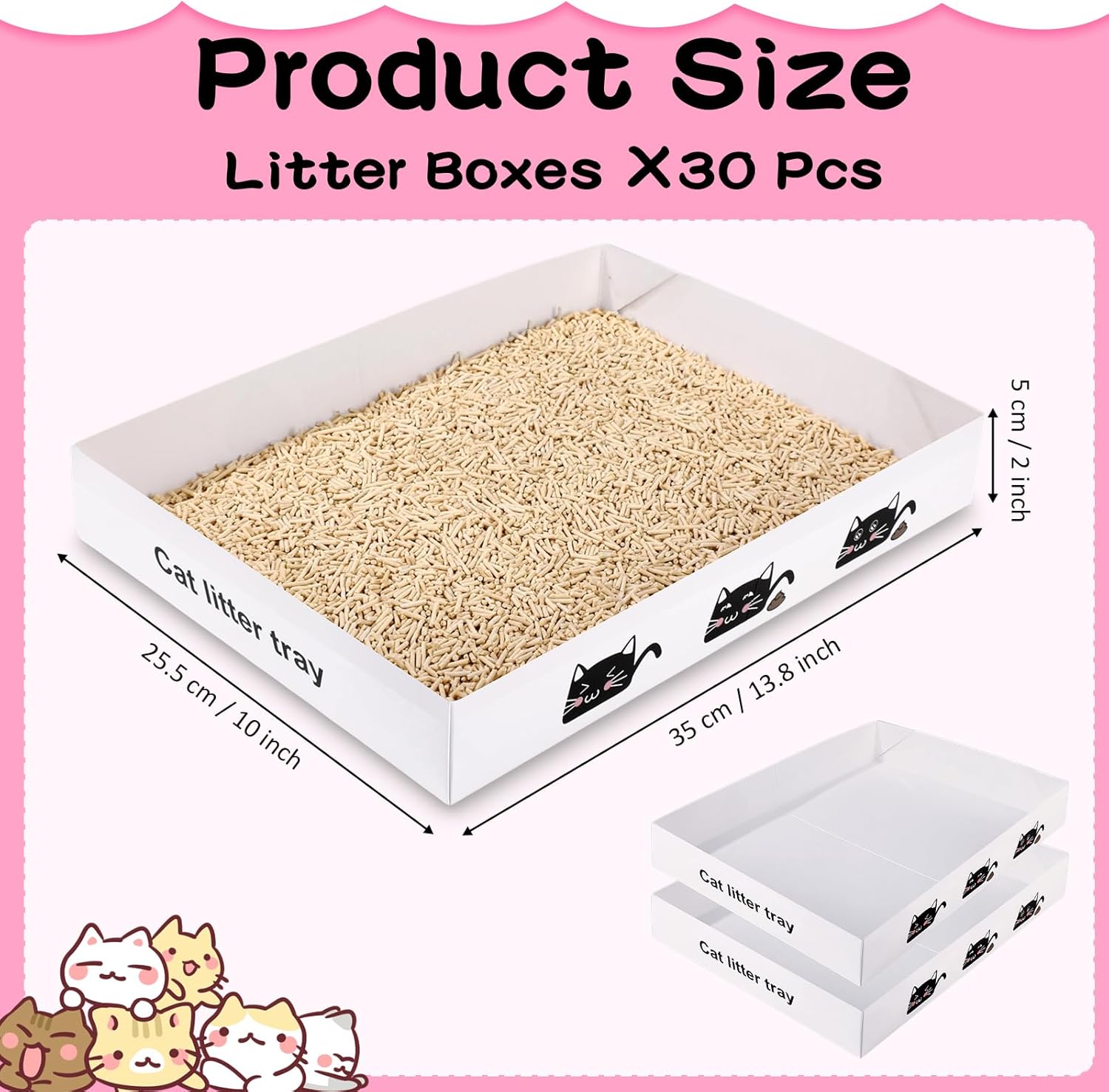 Amyhill 30 Pack Disposable Cat Litter Box 13.8x10x2in Foldable Paper Kitty Trays Bulk Portable Water Proof Cardboard Boxes for Cats Rabbits Guinea Pig Hamster Pets Travel Indoor Supplies (White)