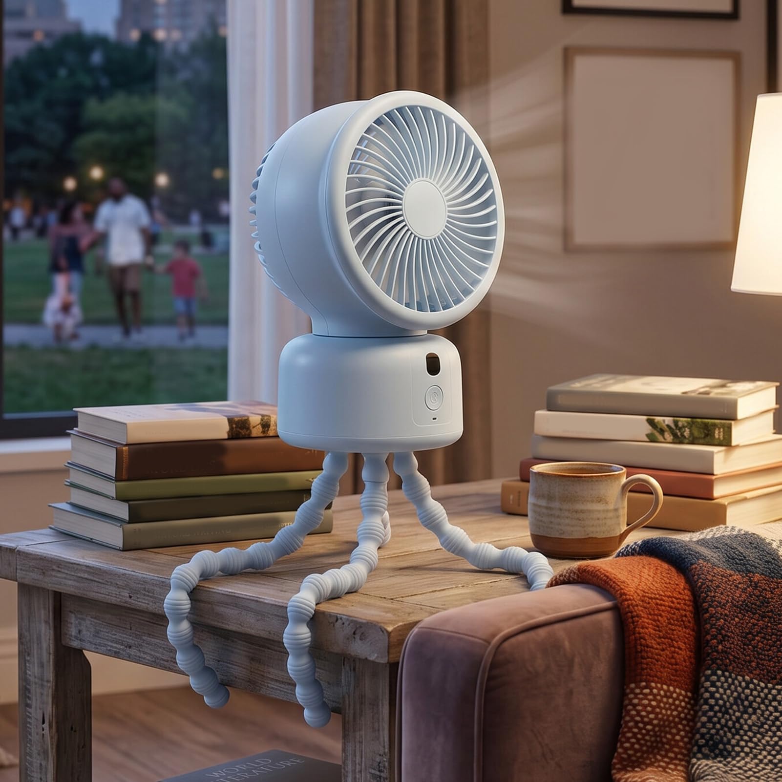 RIZGHWOY Ventilatore per Passeggino, Ventilatore da Scrivania con Clip a Forma di Polipo, Rotazione a 360 Gradi Portatile Ricaricabile con Timer per Esterno e Campeggio