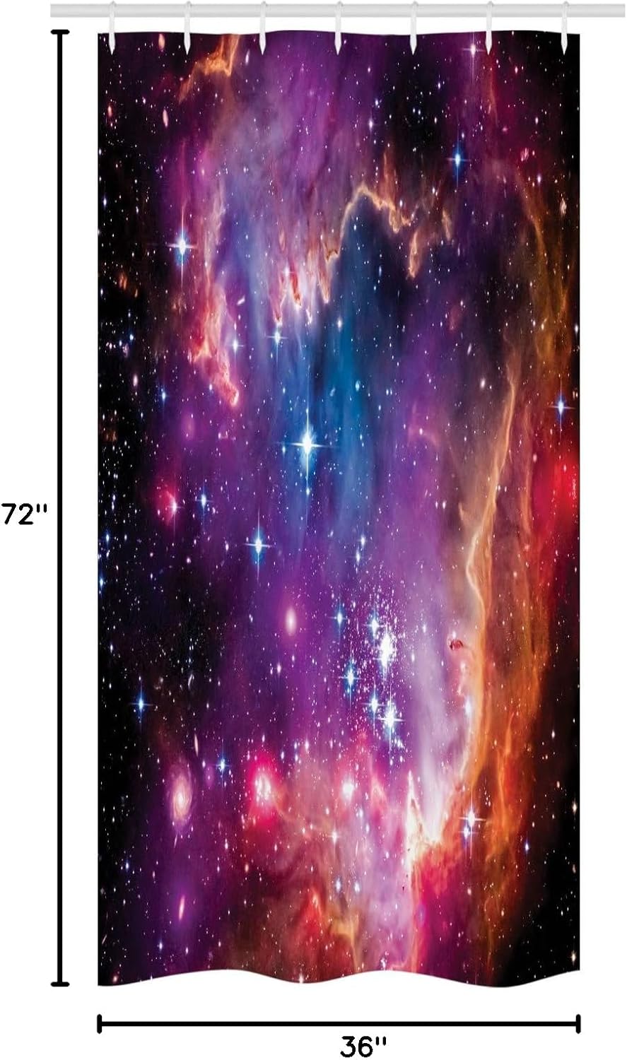 Ambesonne Galaxy Stall Shower Curtain, Magellanic Cloud Stars and Colorful Cosmic Universe View Pattern, Fabric Bathroom Decor Set with Hooks, 36" W x 72" L, Purple Blue Orange