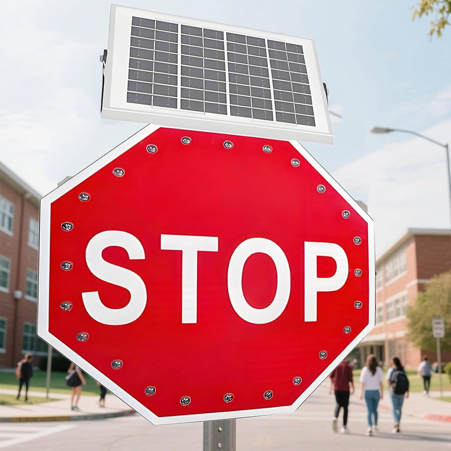 Cartel Stop Intermitente, 24 LED, 50–60 Destellos por Minuto | Tras una carga completa, 5–7 días de autonomía ayudan a mantener el aviso durante varios días nublados