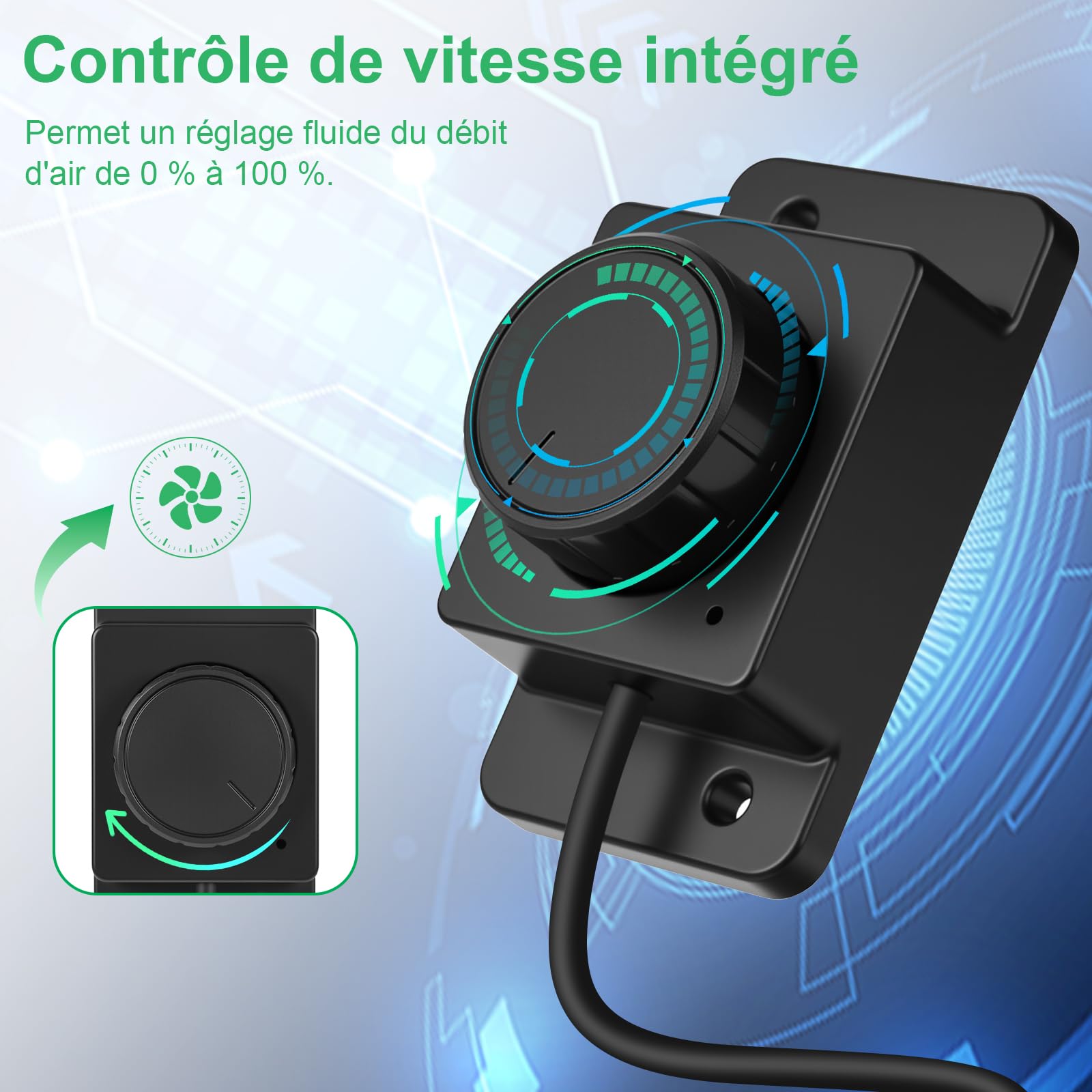 Extracteur d'air 100mm Réglable 360m³/h, EC Moteur Ventilateur extracteur d'air pour Tentes Culture, Hydroponique, Domestique, Garag, VMC Salle de Bain