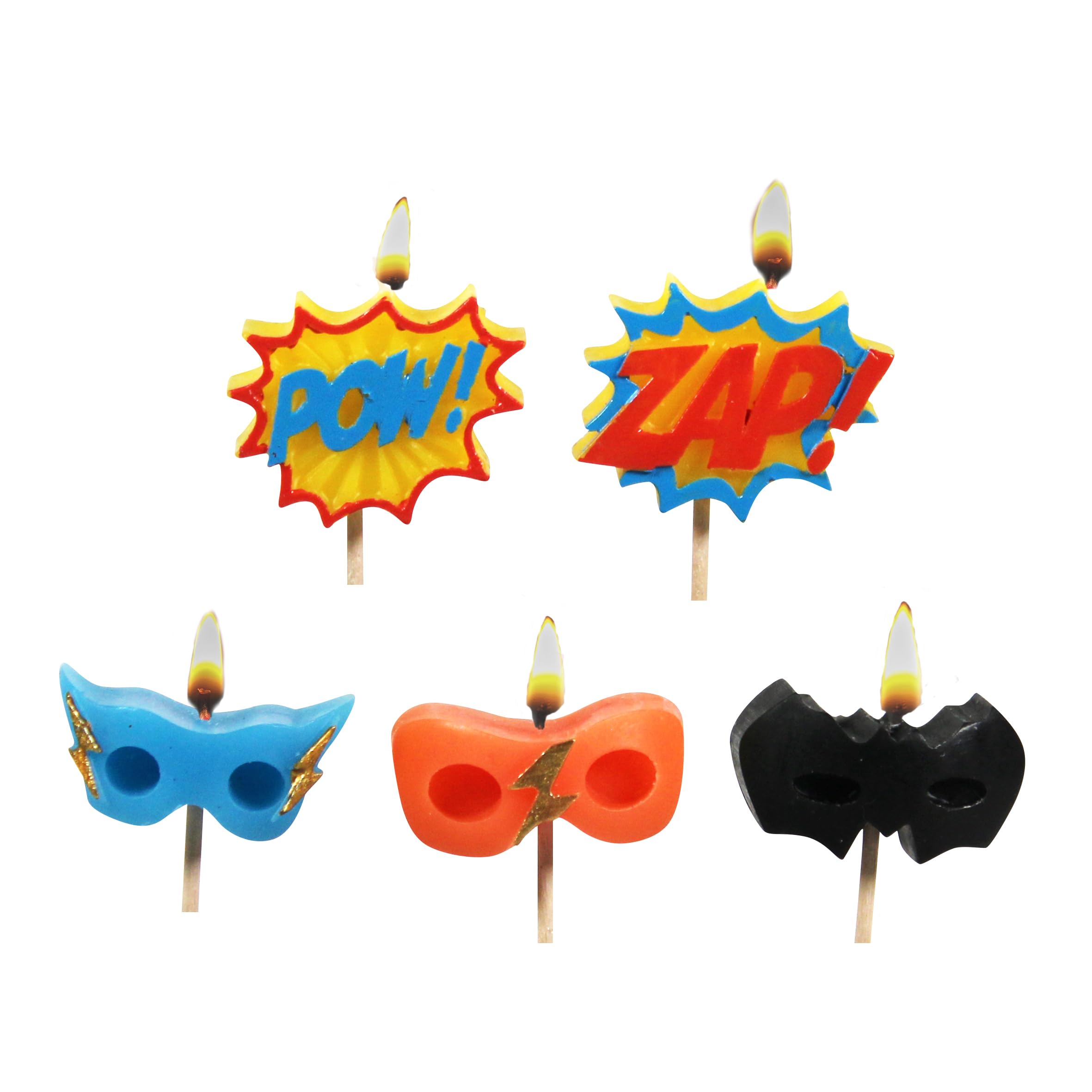 Smiling Faces 3D Superhero Birthday Cake Candles, Set of 5, 3.5cm Height, 80g, Decorative Party Celebration Toppers