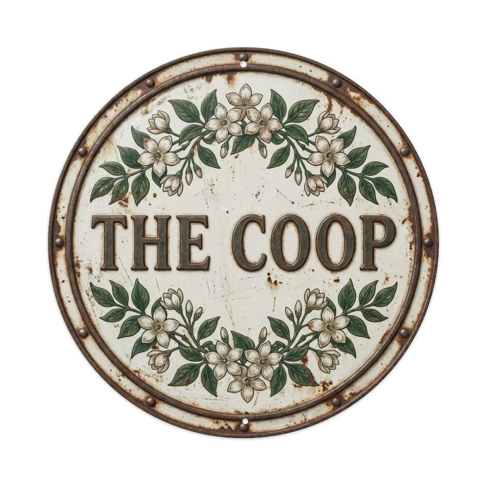 Coop Botanical Floral Farmhouse Label Jasmine Flower Metal Tin Sign