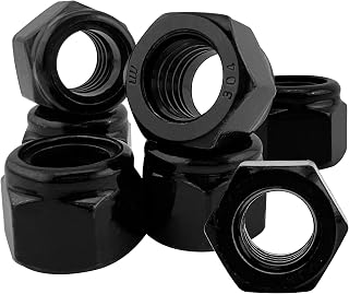 20Pcs M10-1.5mm Black Nylon Lock Nuts, 304 Stainless Steel Nylon Insert Locknuts, A2-70 Grade Hex Nylock Nuts, Black Oxide Coarse Thread for Automotive & Machinery