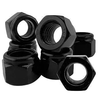 20Pcs M10-1.5mm Black Nylon Lock Nuts, 304 Stainless Steel Nylon Insert Locknuts, A2-70 Grade Hex Nylock Nuts, Black Oxide Coarse Thread for Automotive & Machinery