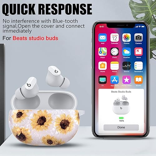 Miniatura 4 de Diseño de carcasa de mármol con purpurina para Beats Studio Buds con cadena de muñeca de perla, llavero con cubierta protectora de piel brillante