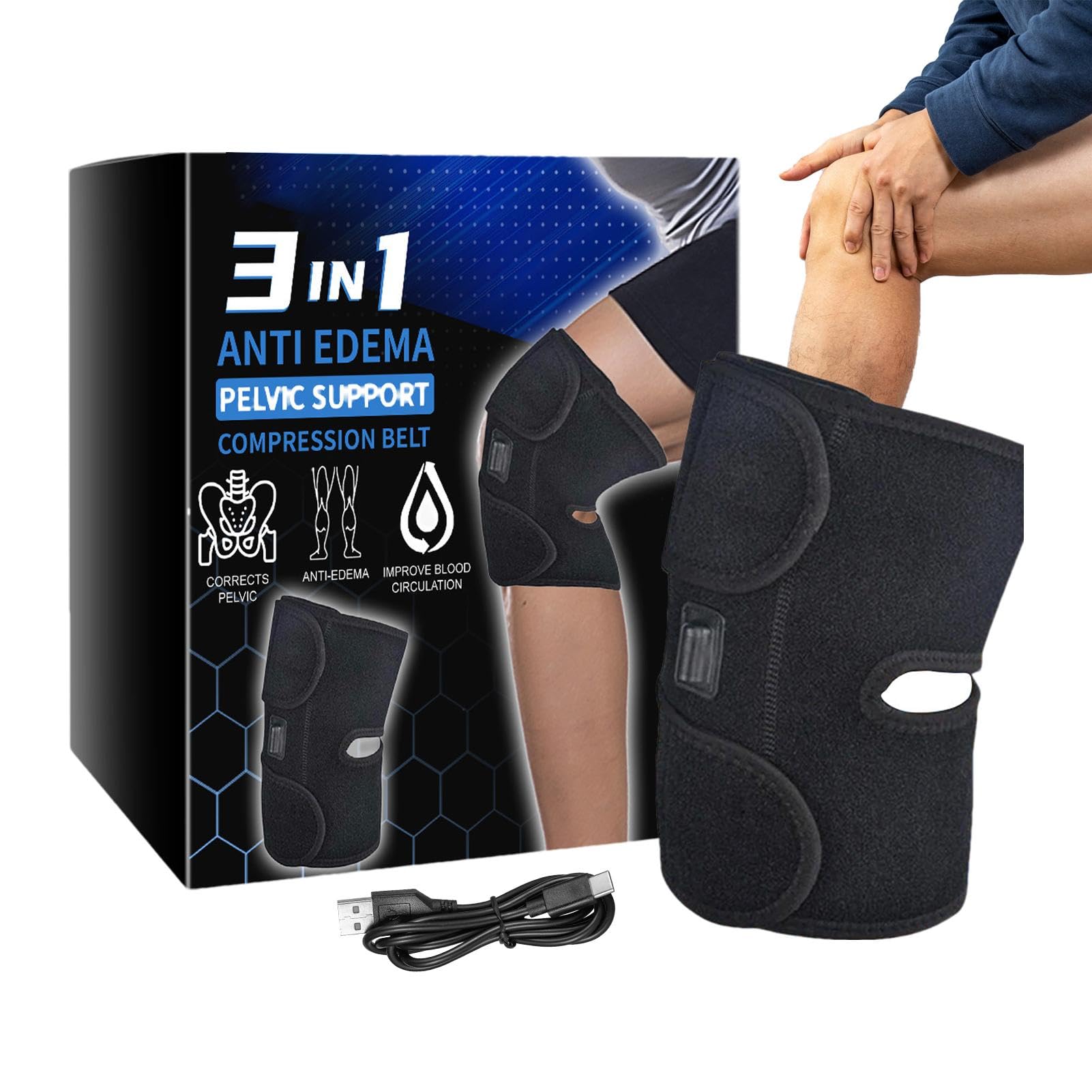 Coussin Chauffant pour Genoux avec Chaleur 3 Bandes Chauffantes Réglables Appareil de Massage du Genou