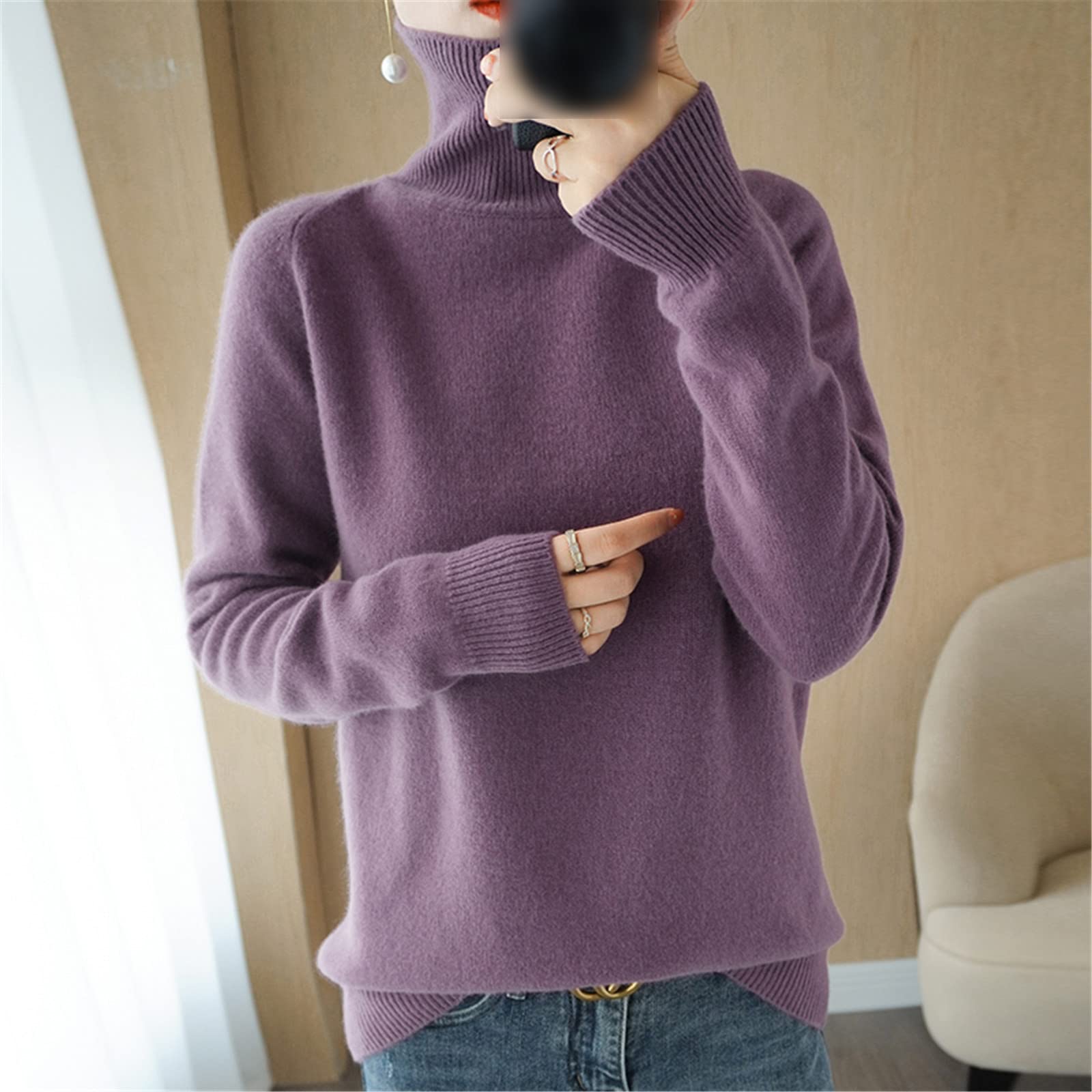 Kelsiop 100% Lana Cashmere Maglione Signore Dolcevita Tinta unita Pullover Moda Plus Size Caldo Bottoming Shirt