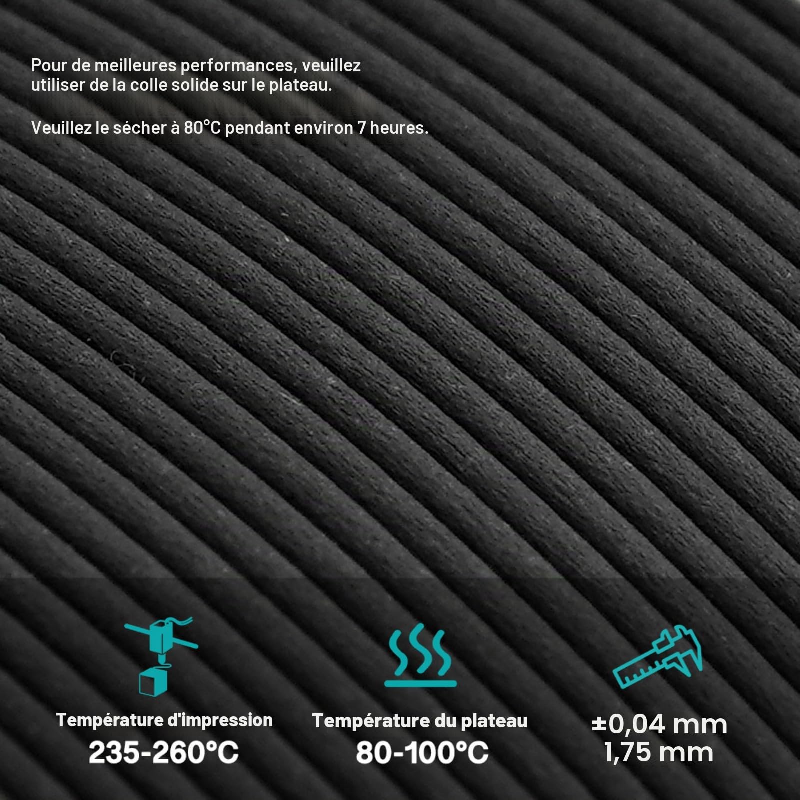 YXPOLYER Filament en fibre de carbone en nylon pour imprimante 3D PA6-CF 1,75 mm1 kg PA CF Filament d'impression 3D