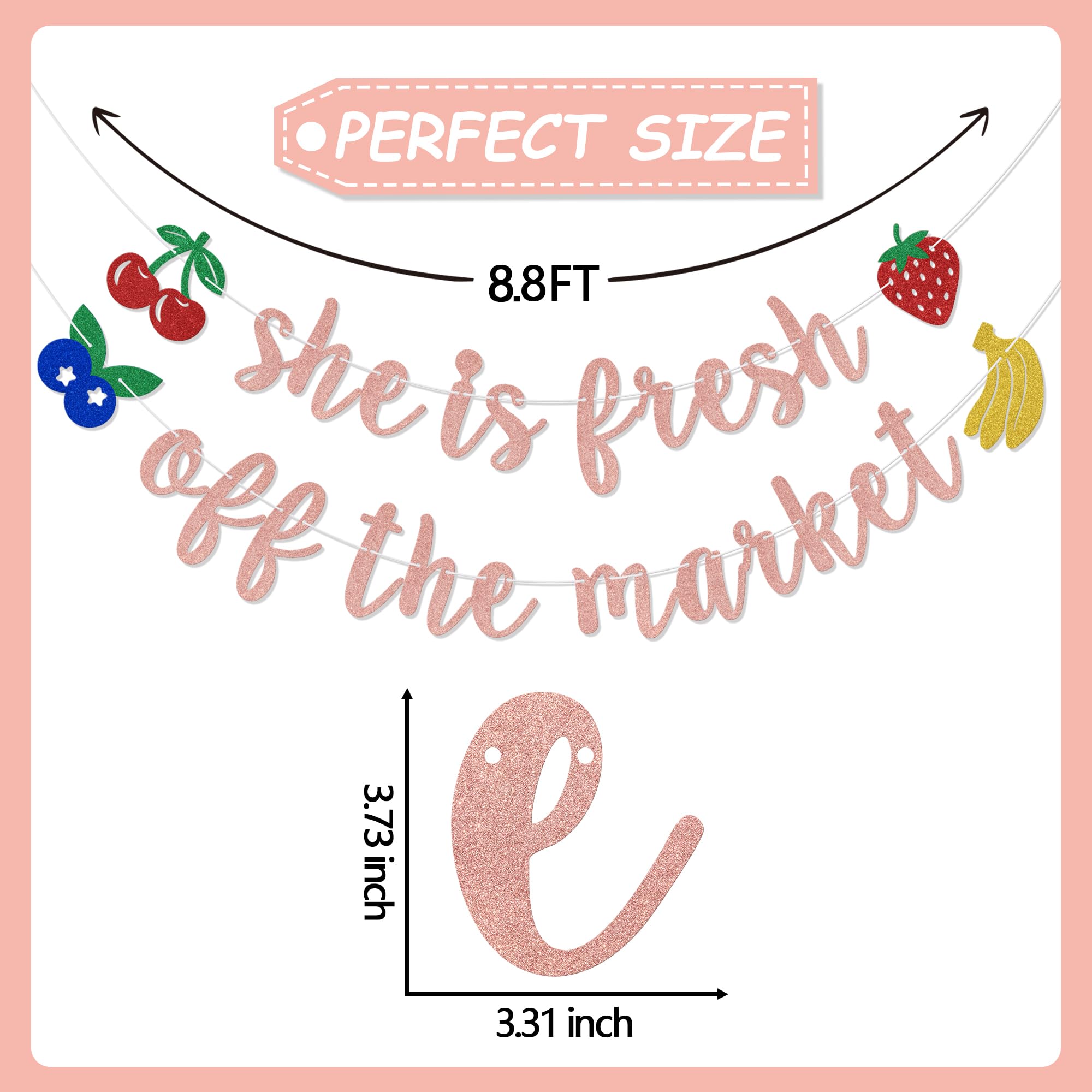 Aumccxz She is Fresh Off the Market Banner Fresh Off the Market Bridal Shower Decorations Fruit Engagement Wedding Bachelorette Party Decorations Rose Gold - Image 2